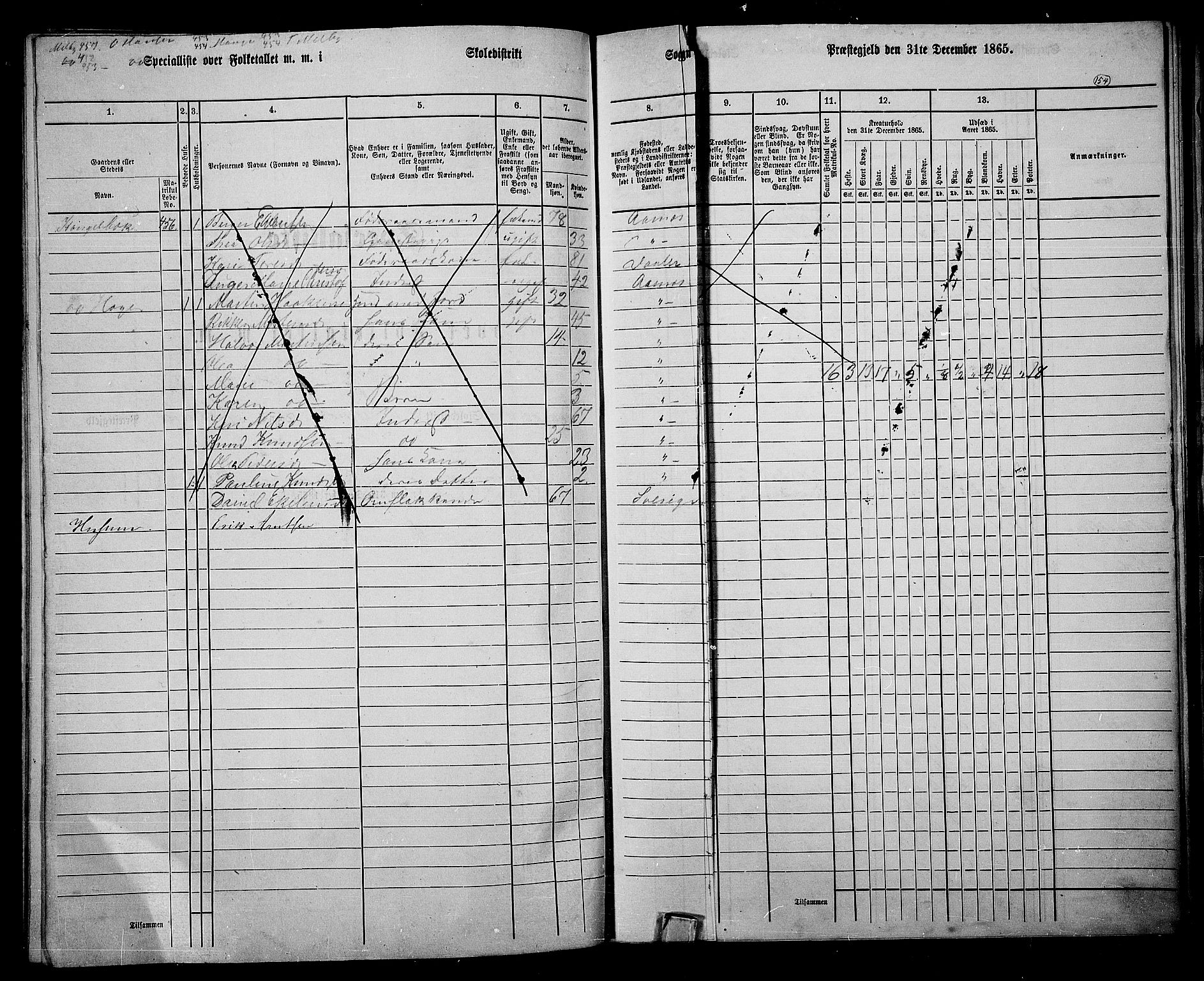 RA, 1865 census for Åsnes, 1865, p. 143