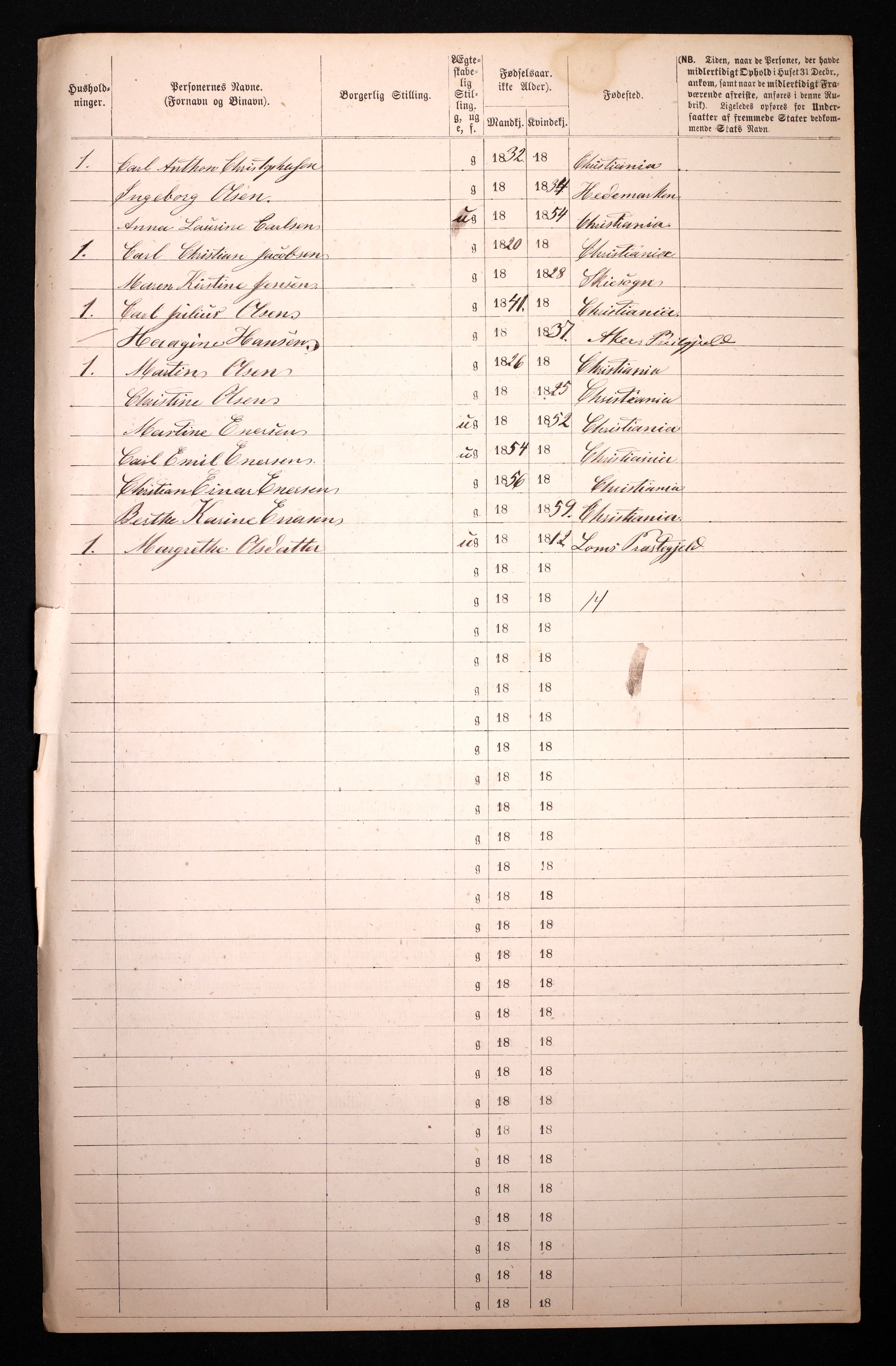 RA, 1870 census for 0301 Kristiania, 1870, p. 3558