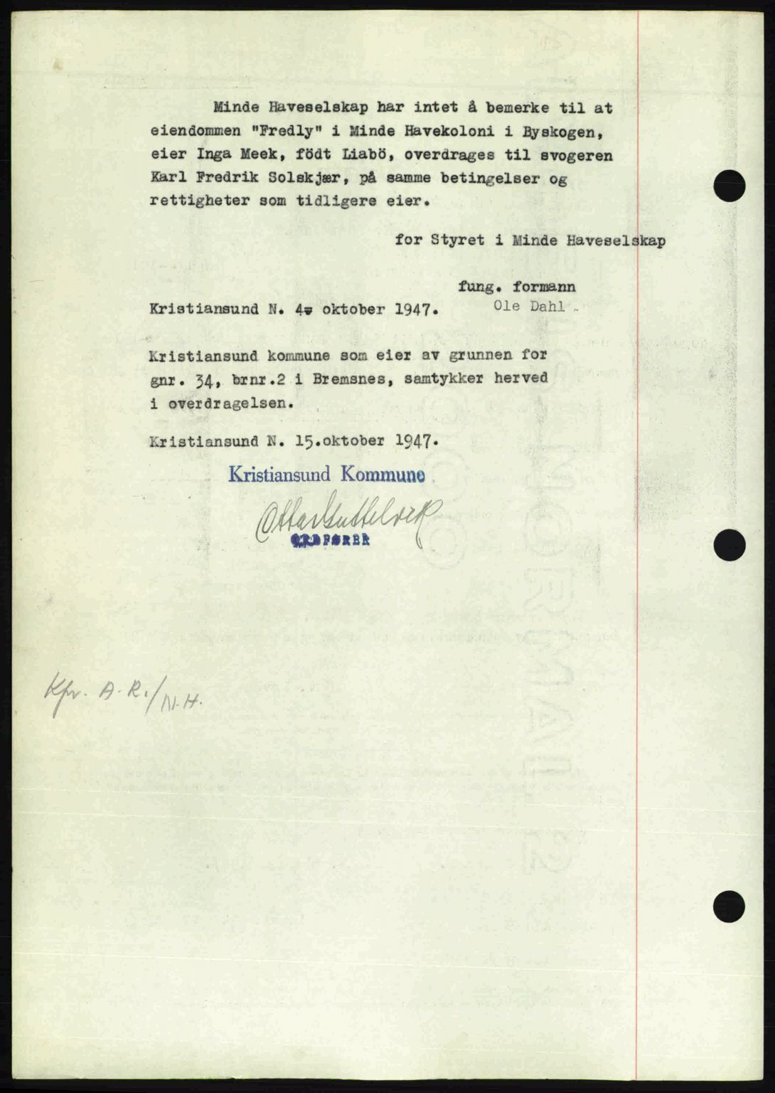 Nordmøre sorenskriveri, AV/SAT-A-4132/1/2/2Ca: Mortgage book no. A106, 1947-1947, Diary no: : 2369/1947