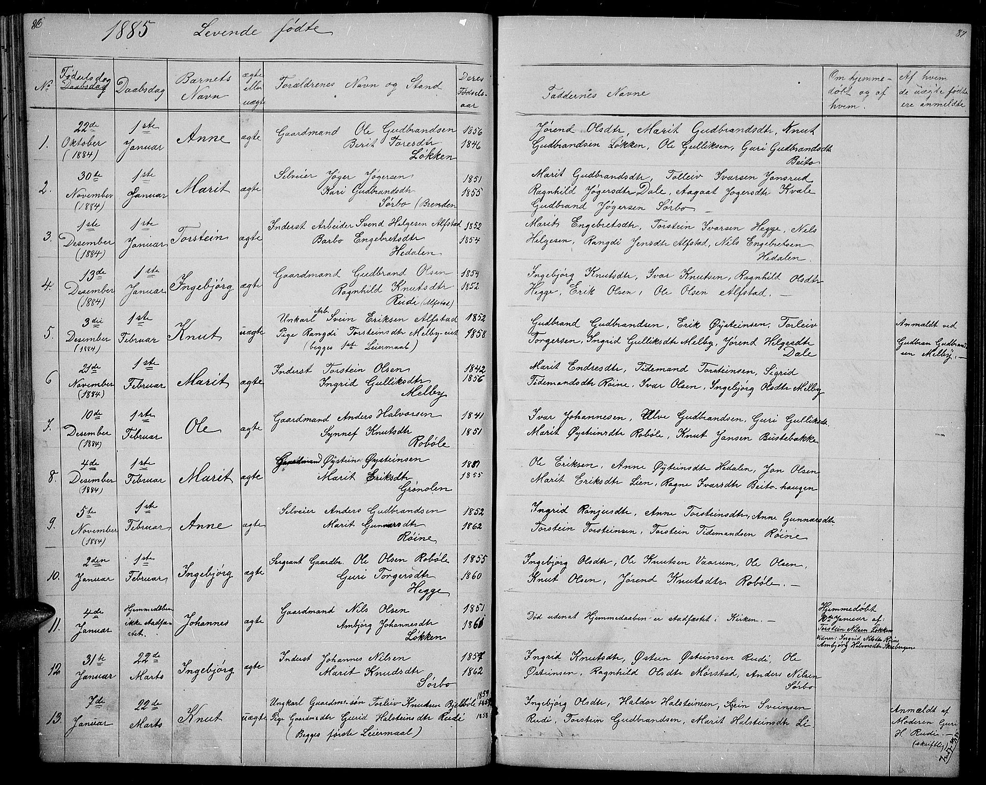 Øystre Slidre prestekontor, SAH/PREST-138/H/Ha/Hab/L0001: Parish register (copy) no. 1, 1866-1886, p. 86-87