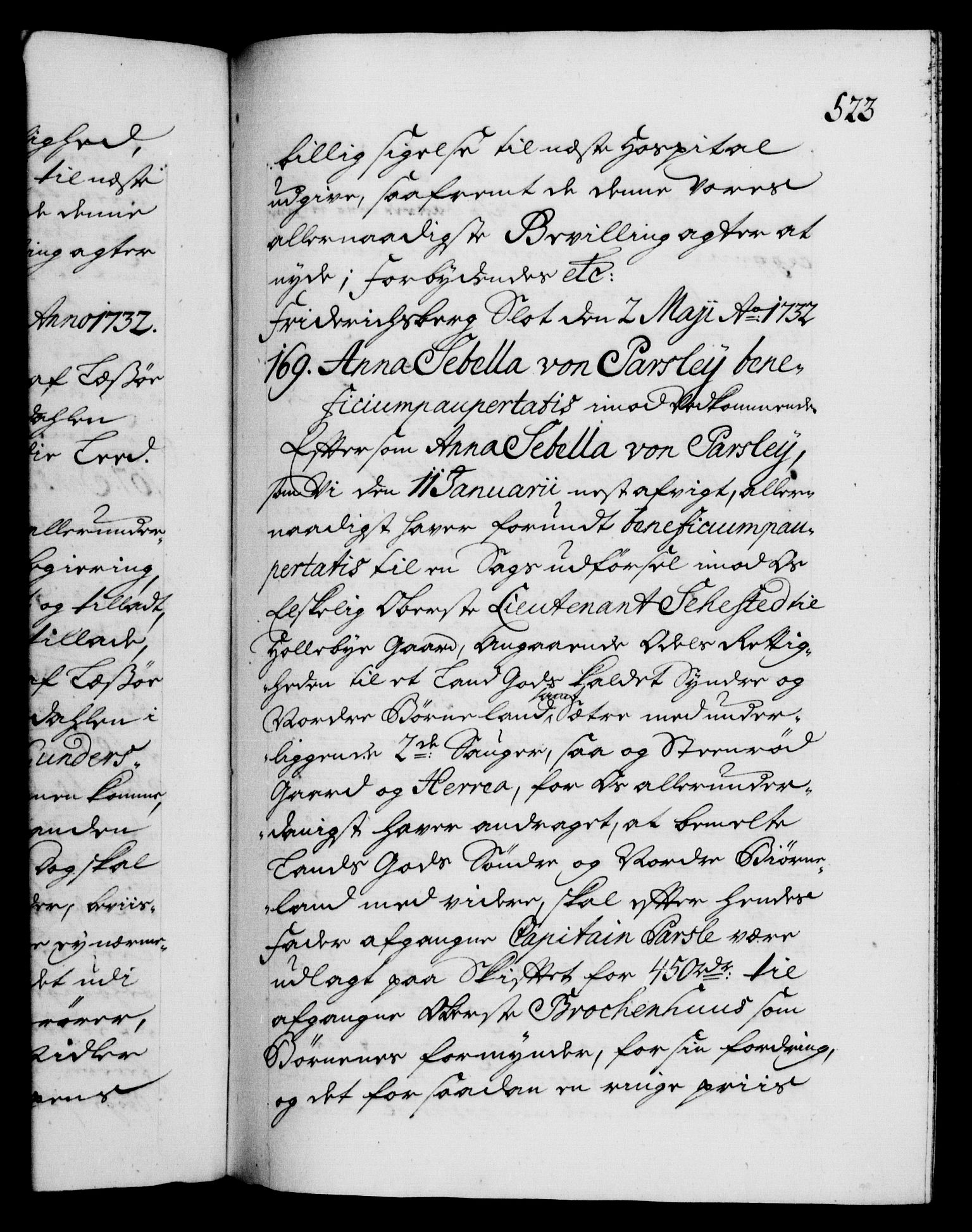 Danske Kanselli 1572-1799, AV/RA-EA-3023/F/Fc/Fca/Fcaa/L0027: Norske registre, 1730-1732, p. 523a