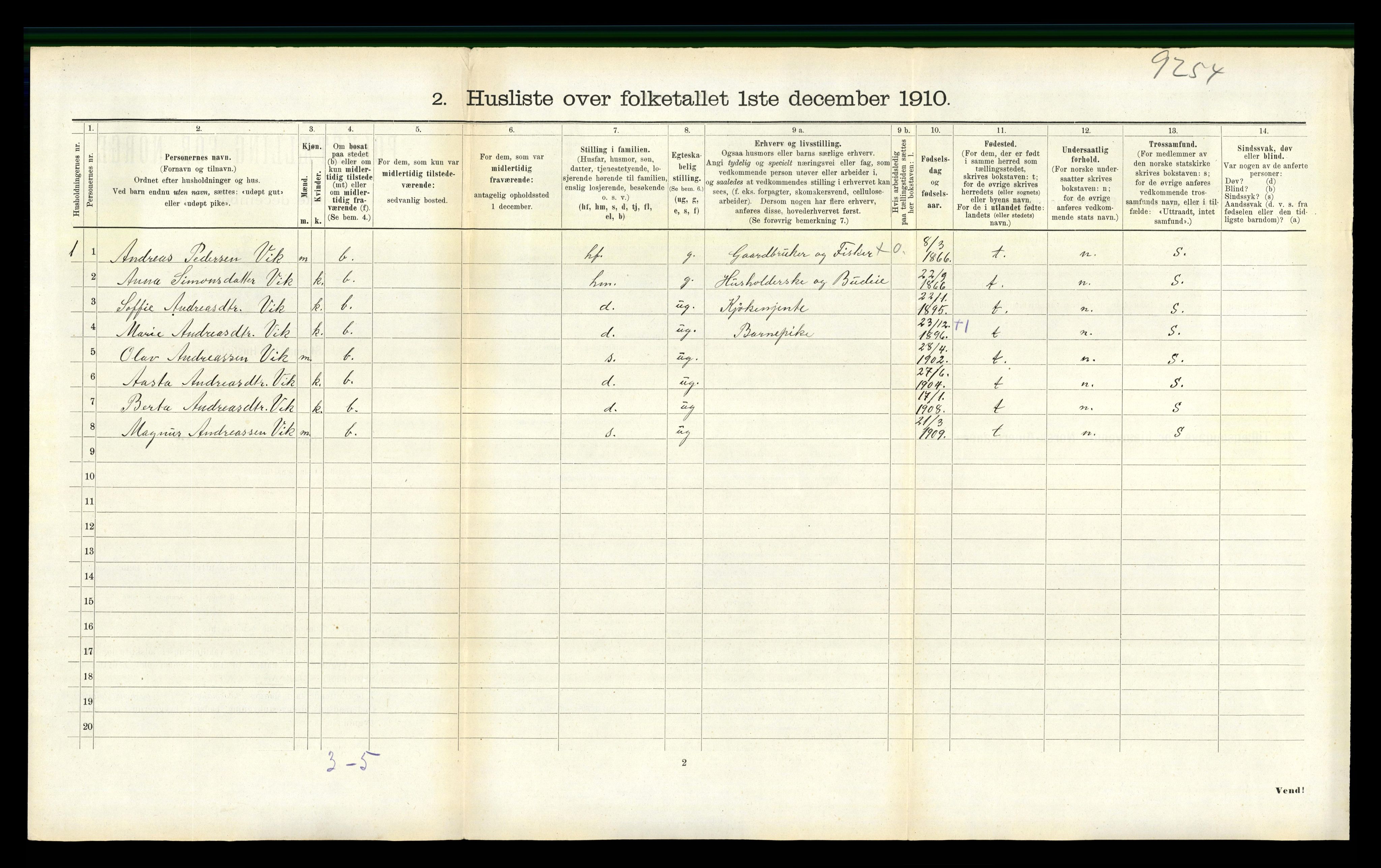 RA, 1910 census for Vanylven, 1910, p. 908