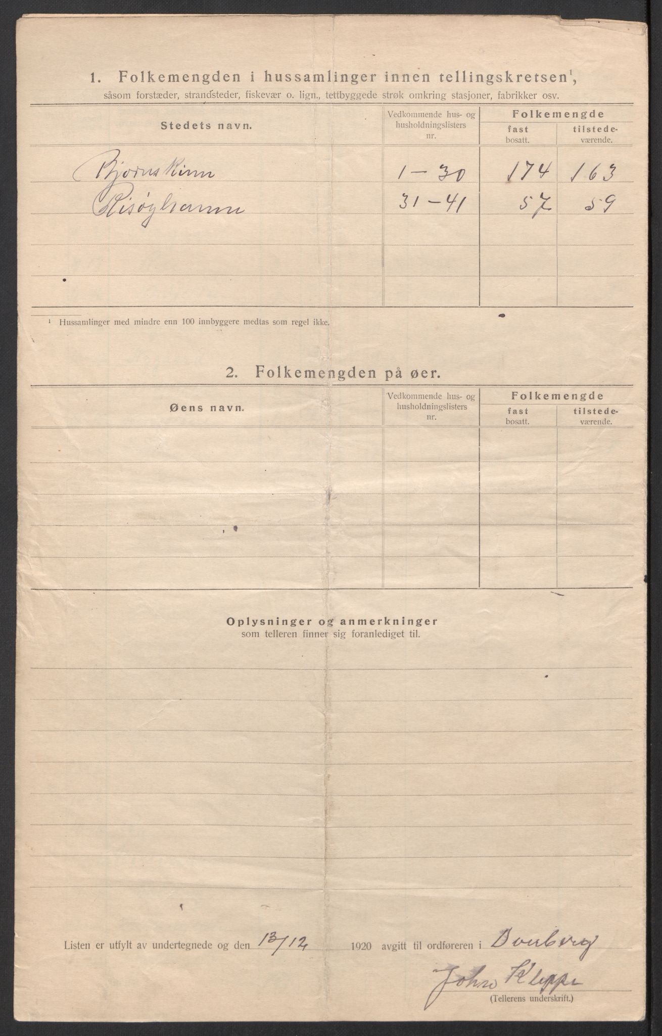 SAT, 1920 census for Dverberg, 1920, p. 44