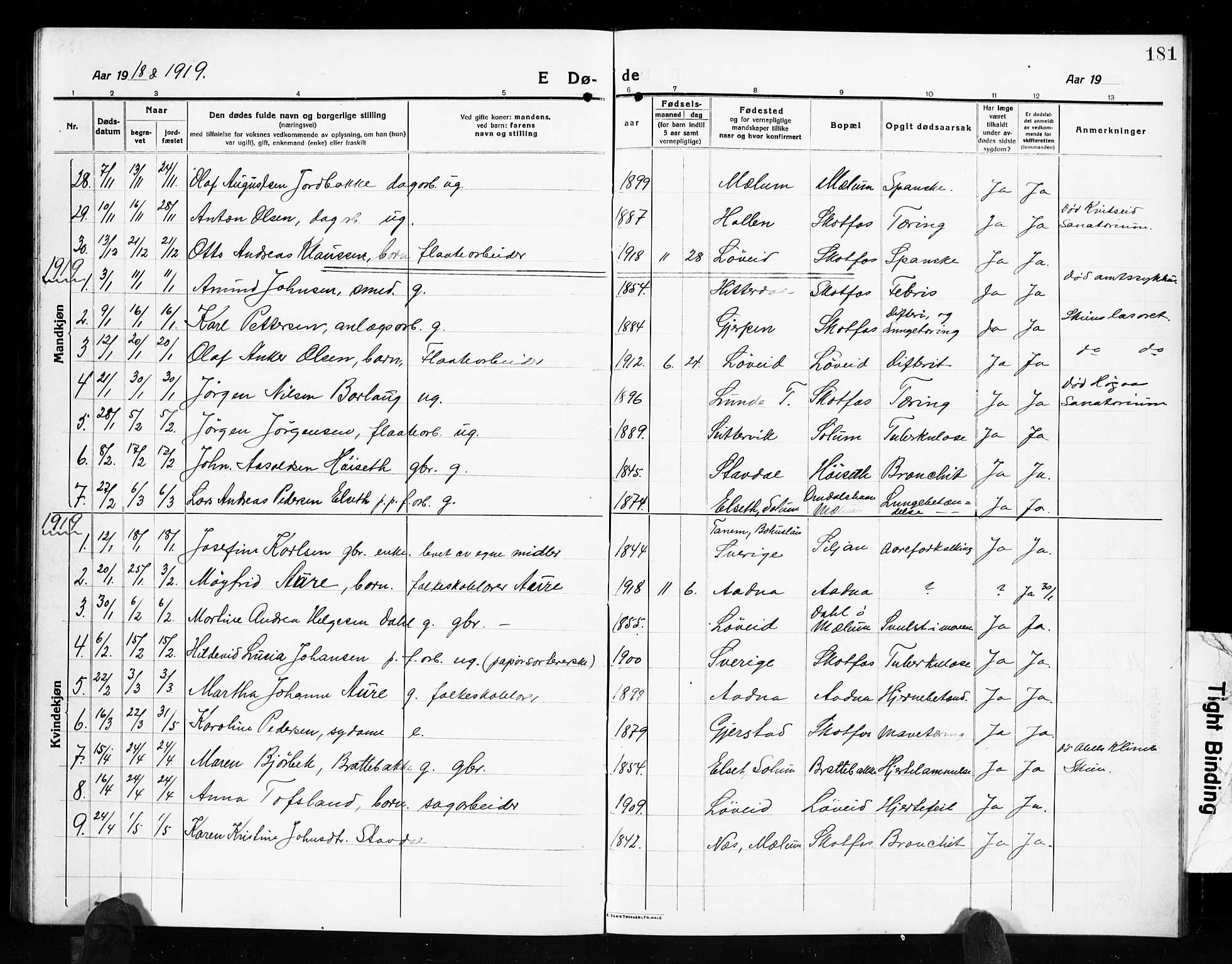 Solum kirkebøker, SAKO/A-306/G/Gb/L0006: Parish register (copy) no. II 6, 1915-1927, p. 181