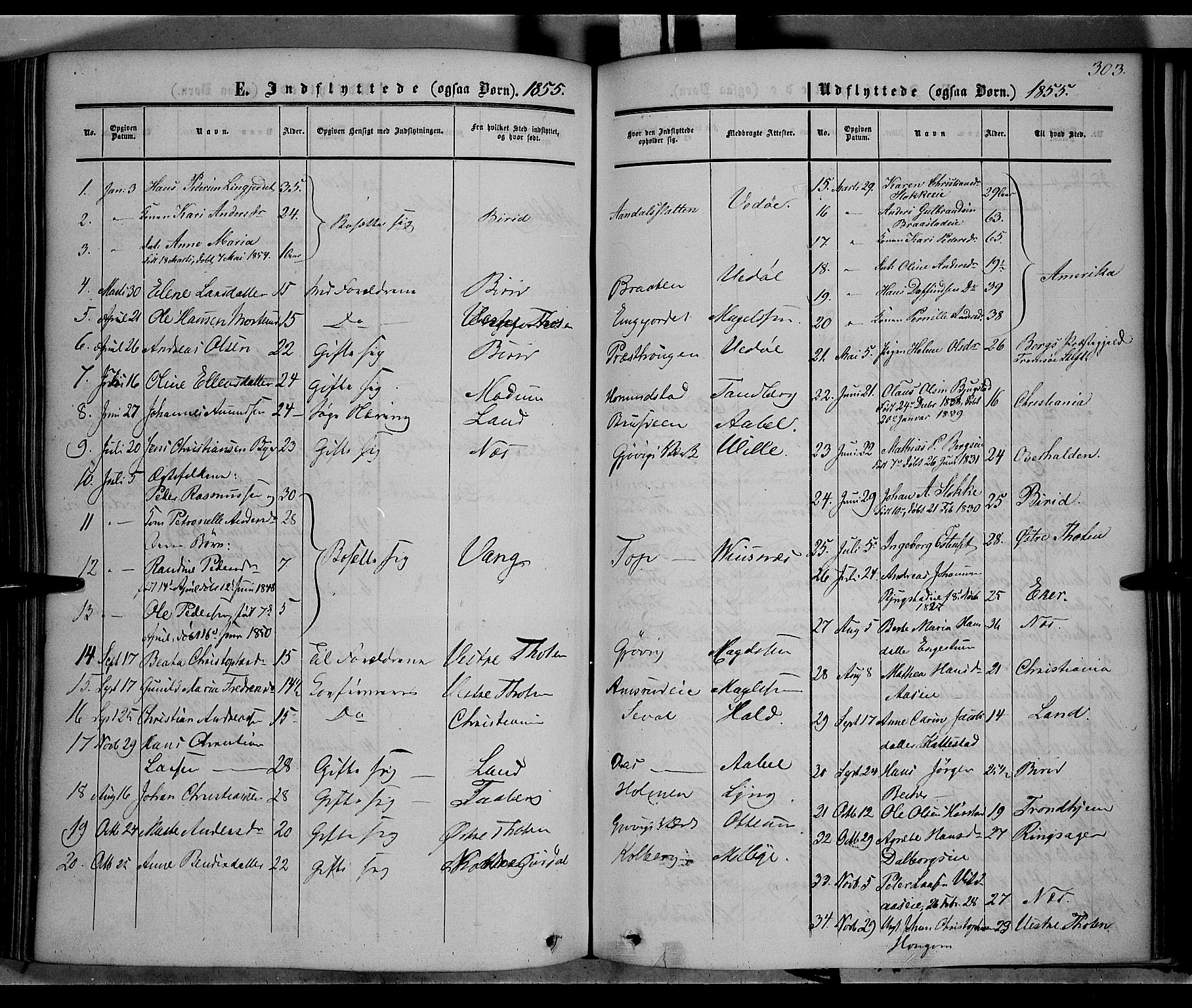 Vardal prestekontor, SAH/PREST-100/H/Ha/Haa/L0006: Parish register (official) no. 6, 1854-1866, p. 303