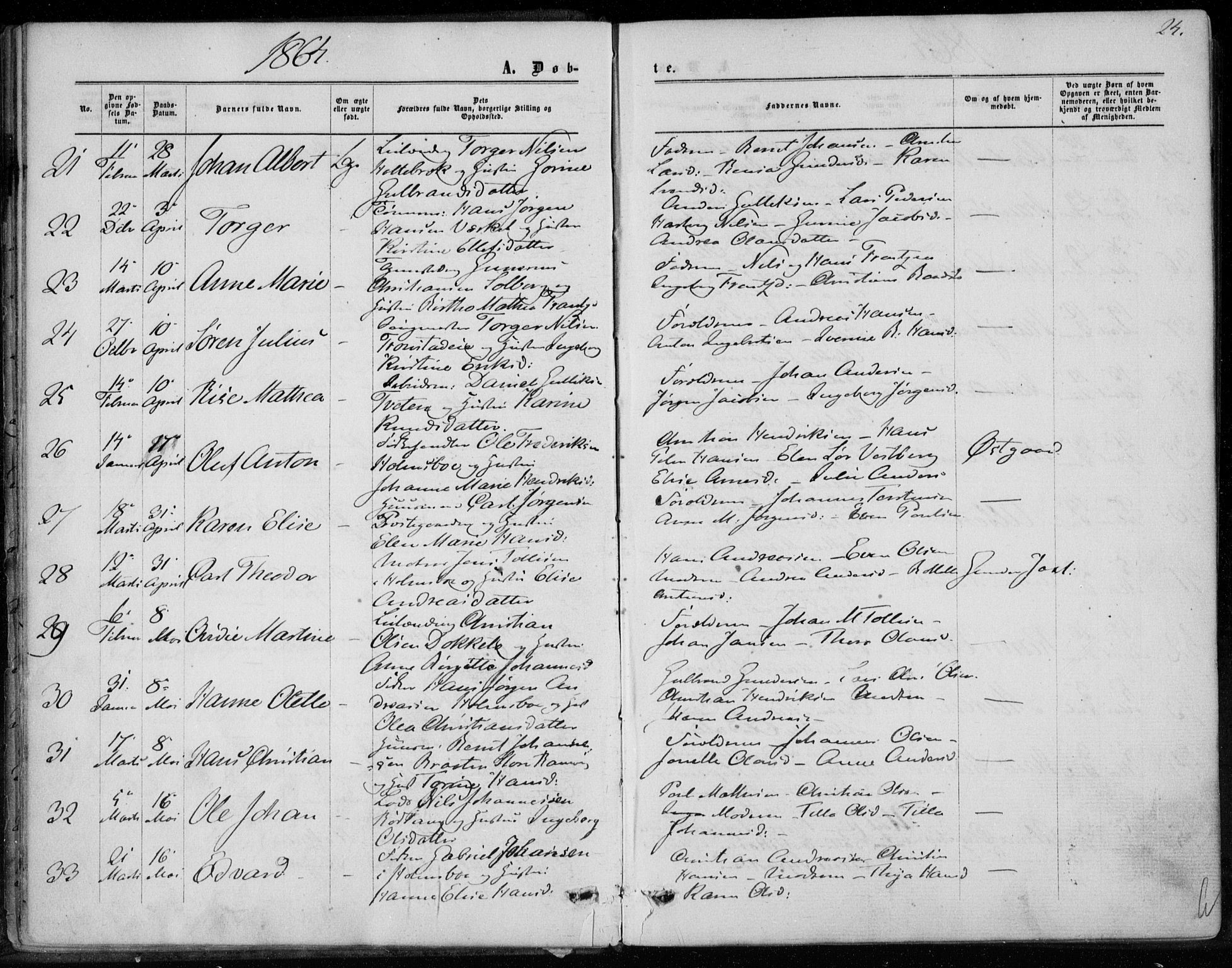 Hurum kirkebøker, SAKO/A-229/F/Fa/L0012: Parish register (official) no. 12, 1861-1875, p. 24