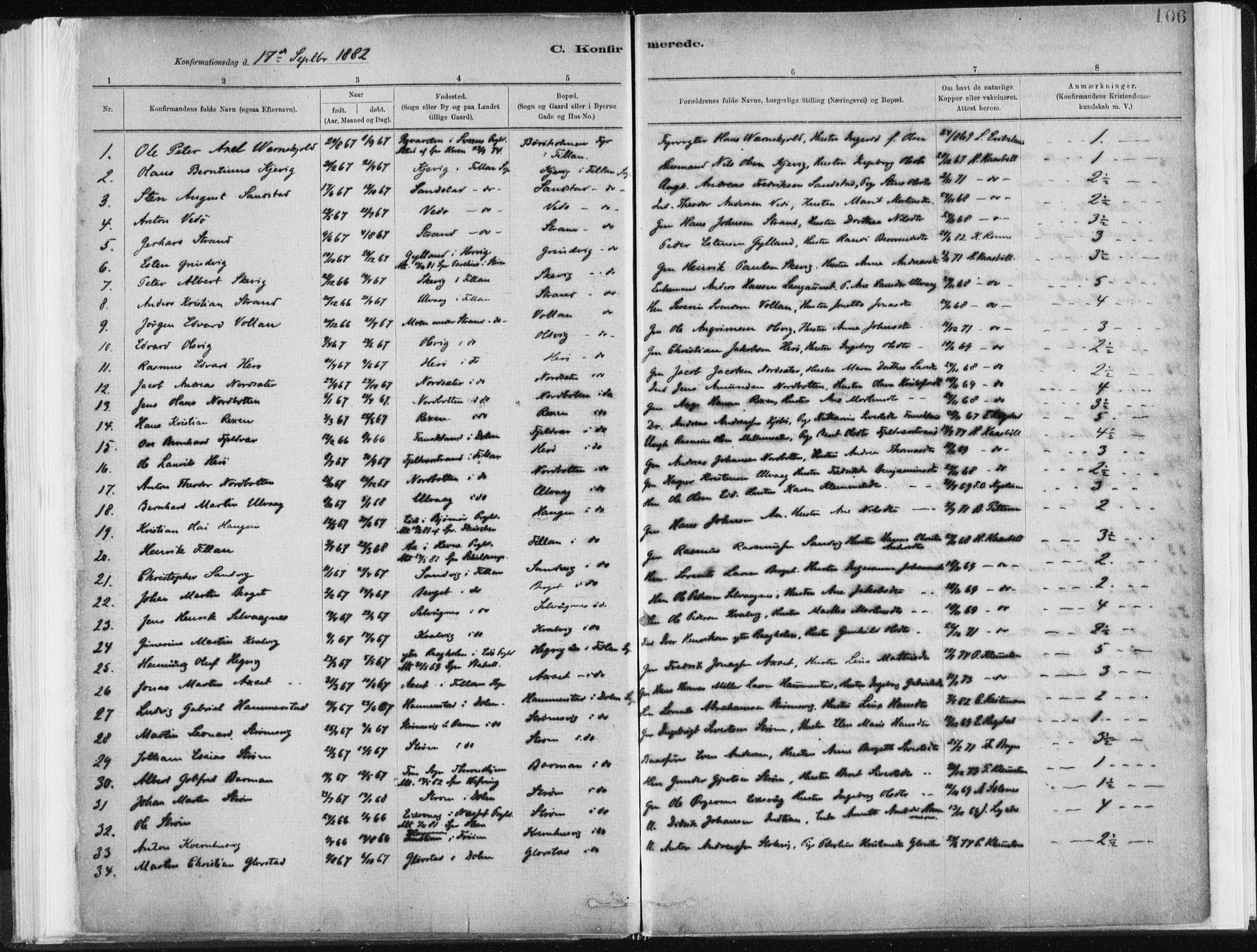 Ministerialprotokoller, klokkerbøker og fødselsregistre - Sør-Trøndelag, SAT/A-1456/637/L0558: Parish register (official) no. 637A01, 1882-1899, p. 106