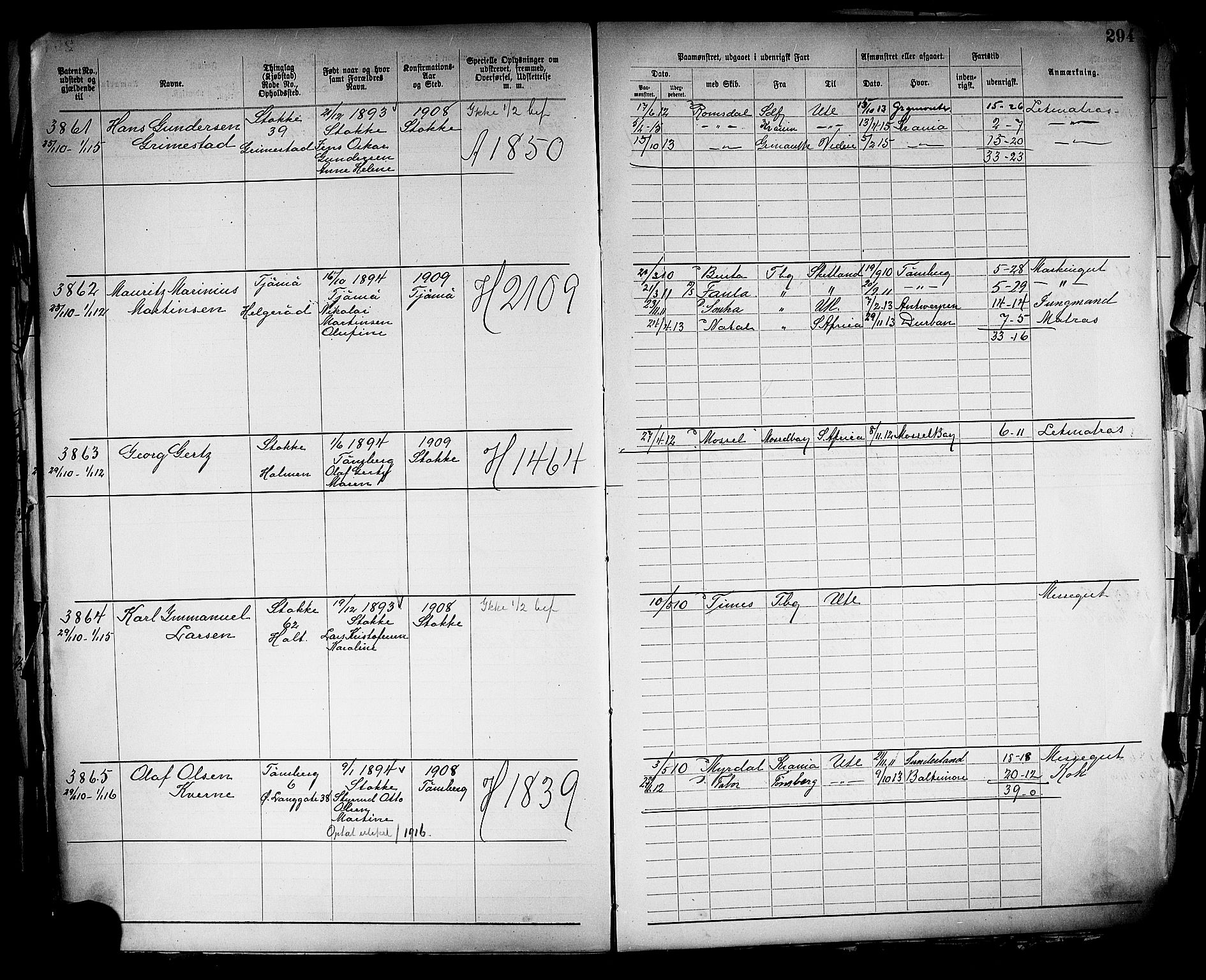 Tønsberg innrulleringskontor, AV/SAKO-A-786/F/Fb/L0005: Annotasjonsrulle Patent nr. 2401-4080, 1904-1910, p. 296