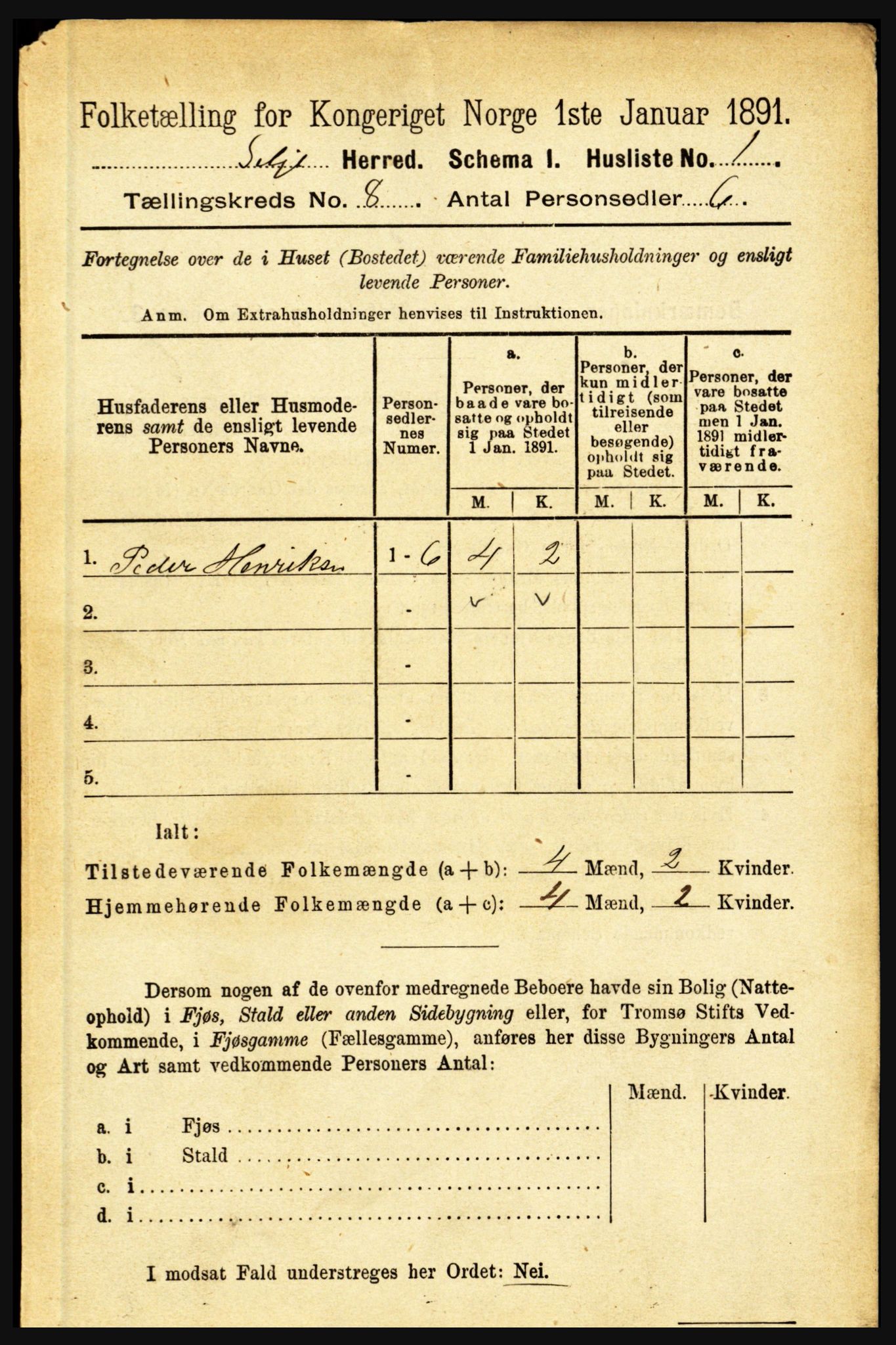 RA, 1891 census for 1441 Selje, 1891, p. 2321