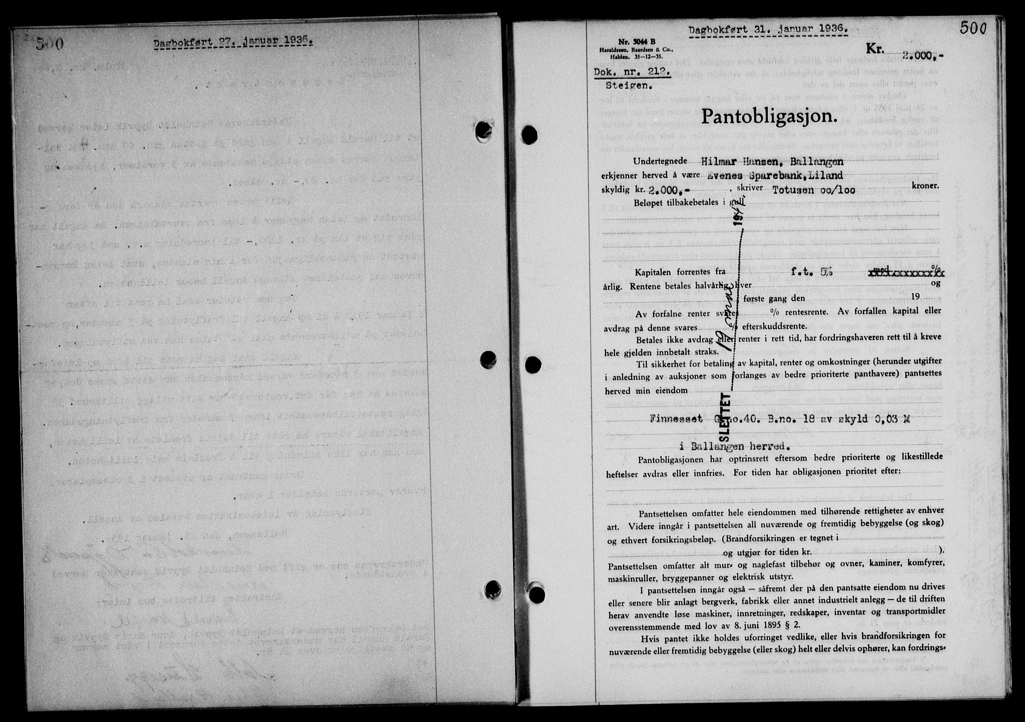 Steigen og Ofoten sorenskriveri, SAT/A-0030/1/2/2C/L0026: Mortgage book no. 30, 1935-1936, Deed date: 31.01.1936