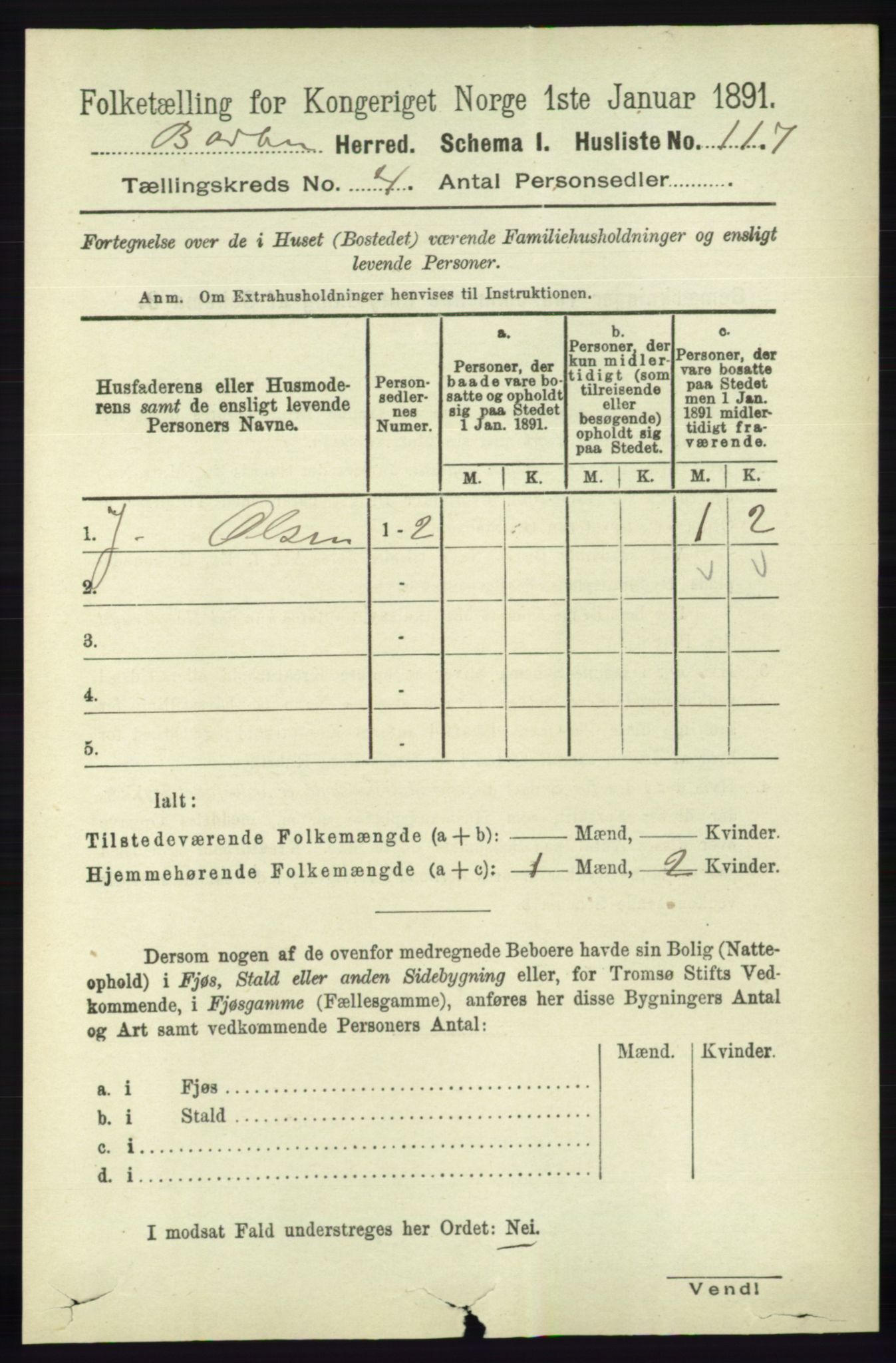 RA, 1891 census for 0990 Barbu, 1891, p. 2436