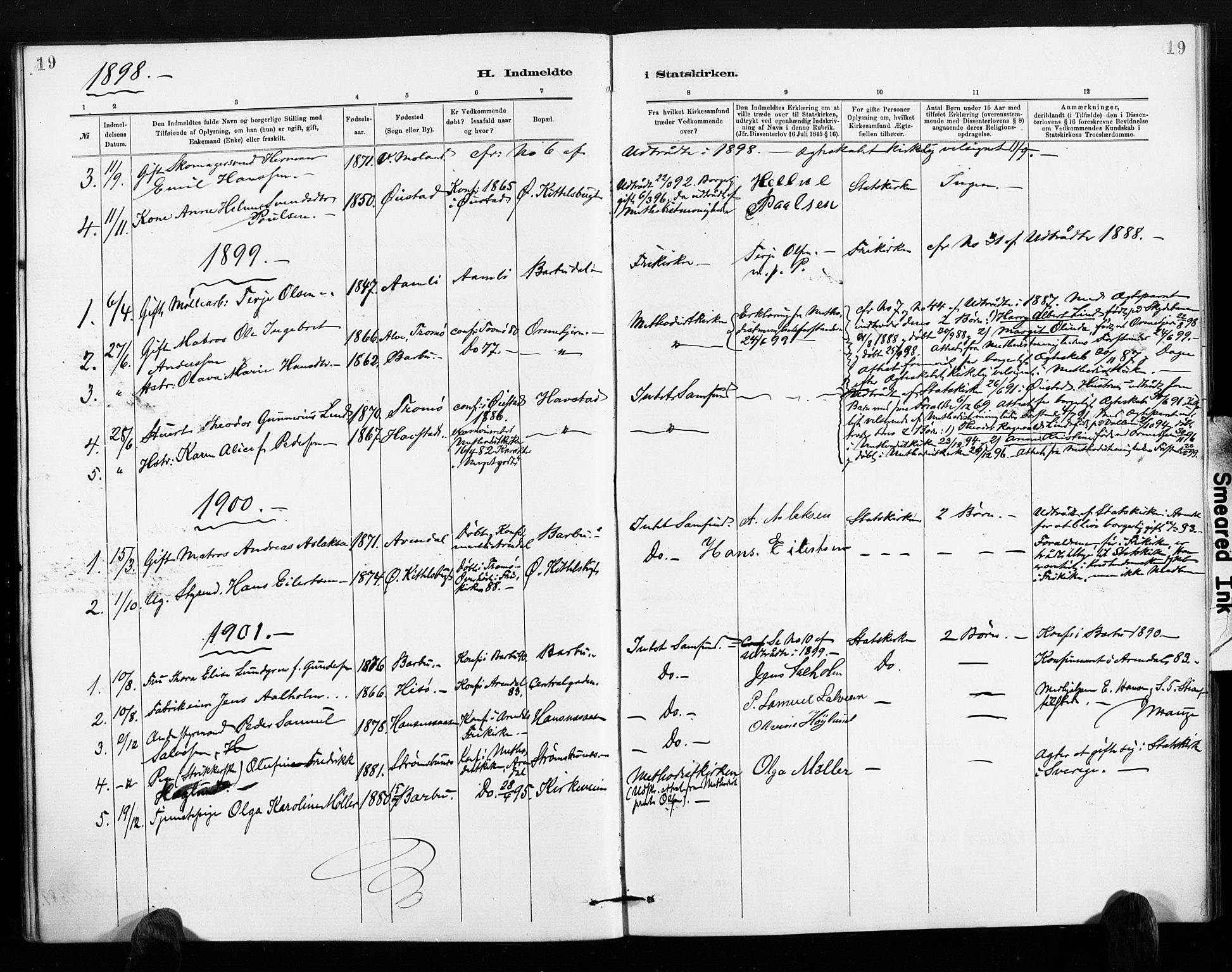 Barbu sokneprestkontor, AV/SAK-1111-0003/F/Fa/L0004: Parish register (official) no. A 4, 1883-1909, p. 19