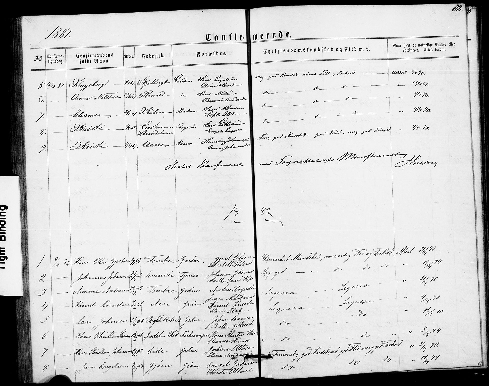 Fusa sokneprestembete, SAB/A-75401/H/Hab: Parish register (copy) no. B 1, 1861-1896, p. 82