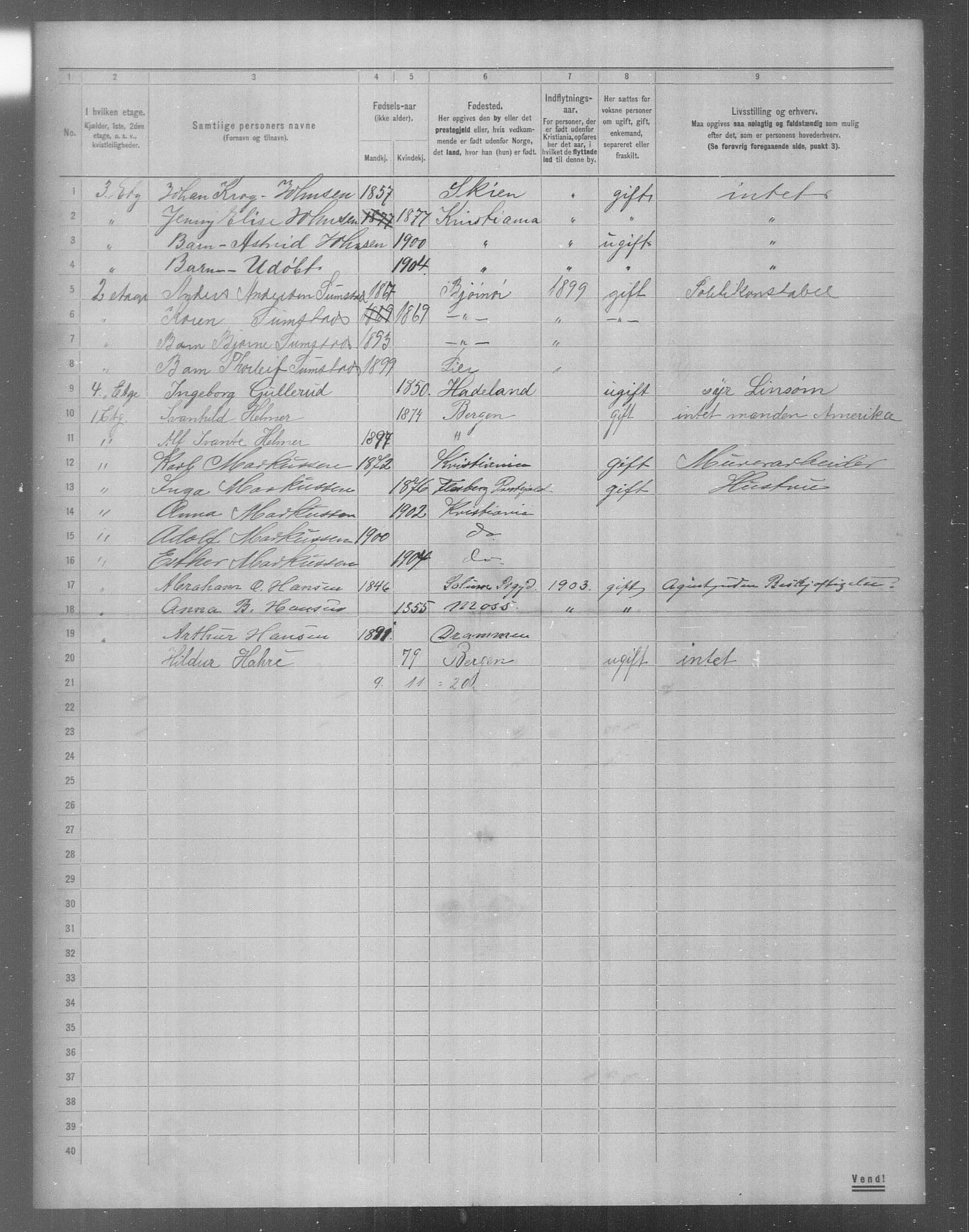 OBA, Municipal Census 1904 for Kristiania, 1904, p. 20525