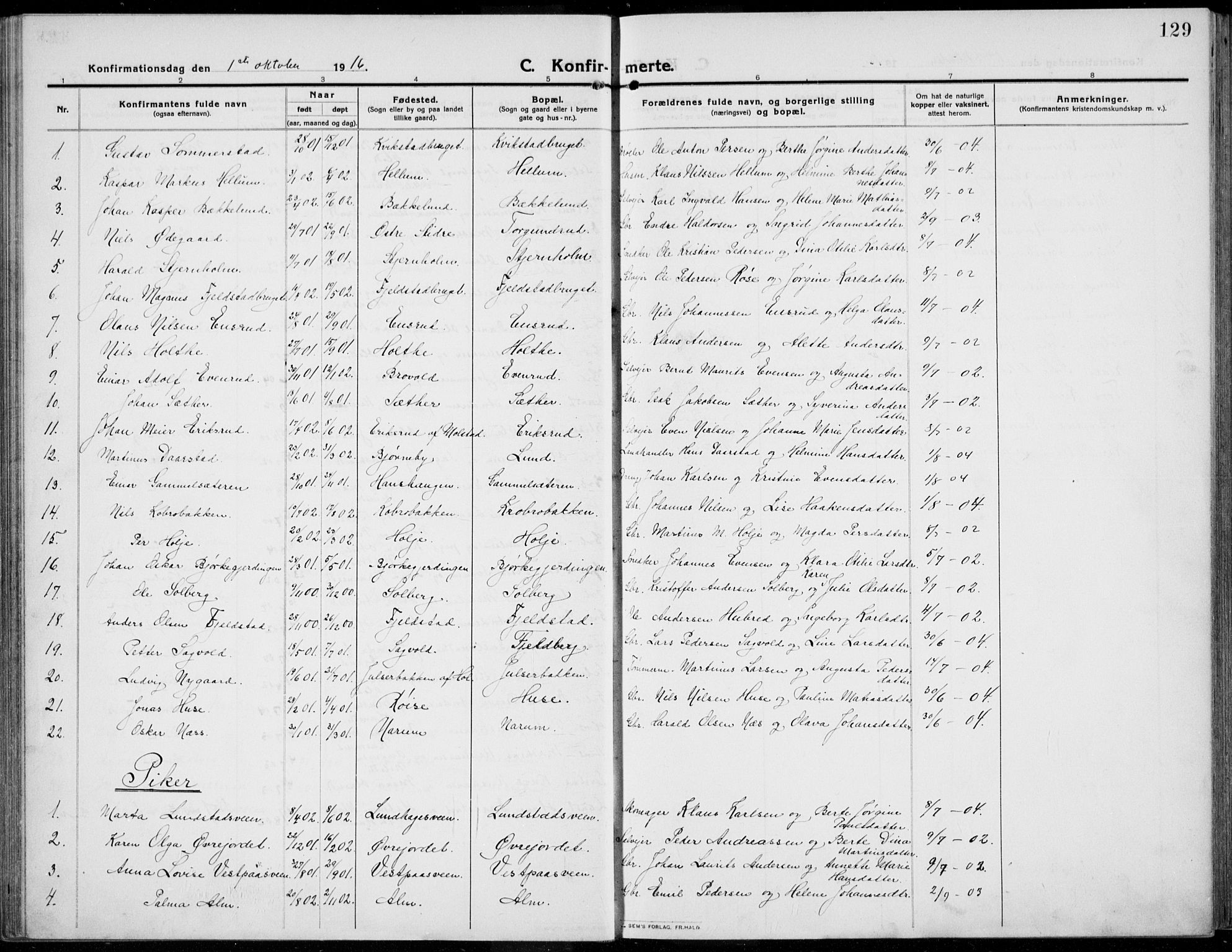 Kolbu prestekontor, AV/SAH-PREST-110/H/Ha/Haa/L0002: Parish register (official) no. 2, 1912-1926, p. 129