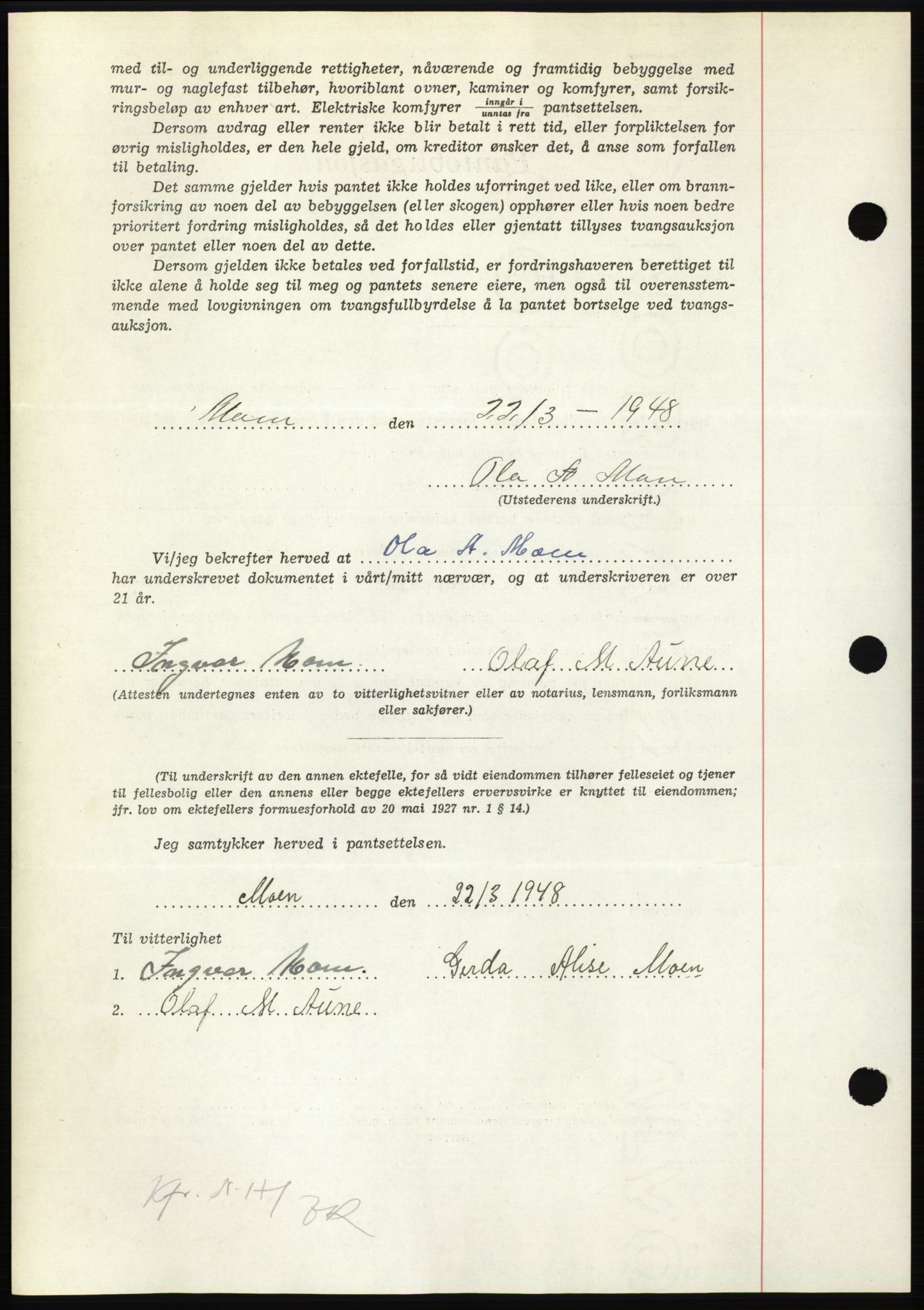 Nordmøre sorenskriveri, AV/SAT-A-4132/1/2/2Ca: Mortgage book no. B98, 1948-1948, Diary no: : 847/1948