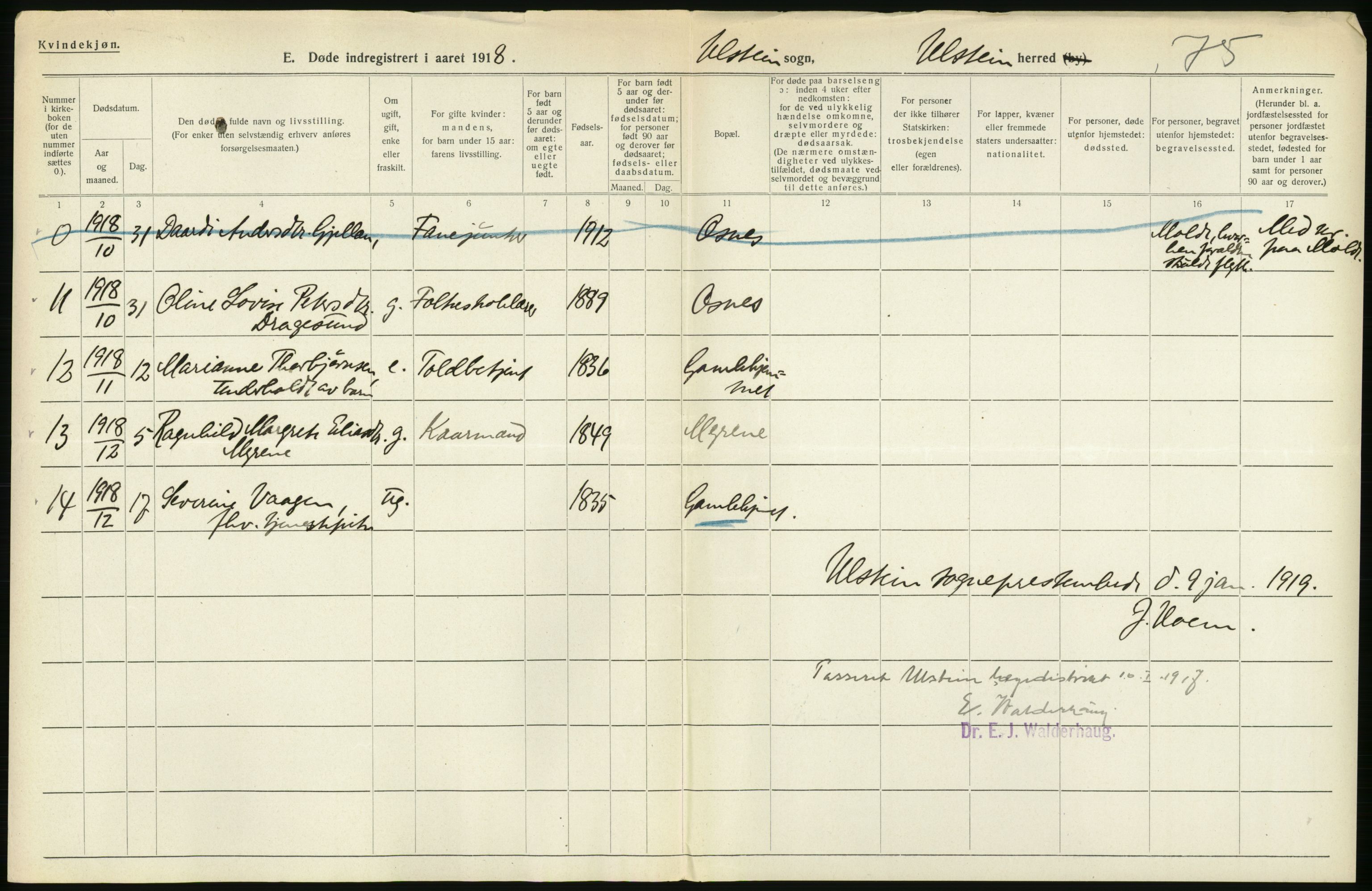 Statistisk sentralbyrå, Sosiodemografiske emner, Befolkning, RA/S-2228/D/Df/Dfb/Dfbh/L0045: Møre fylke: Døde. Bygder og byer., 1918, p. 24