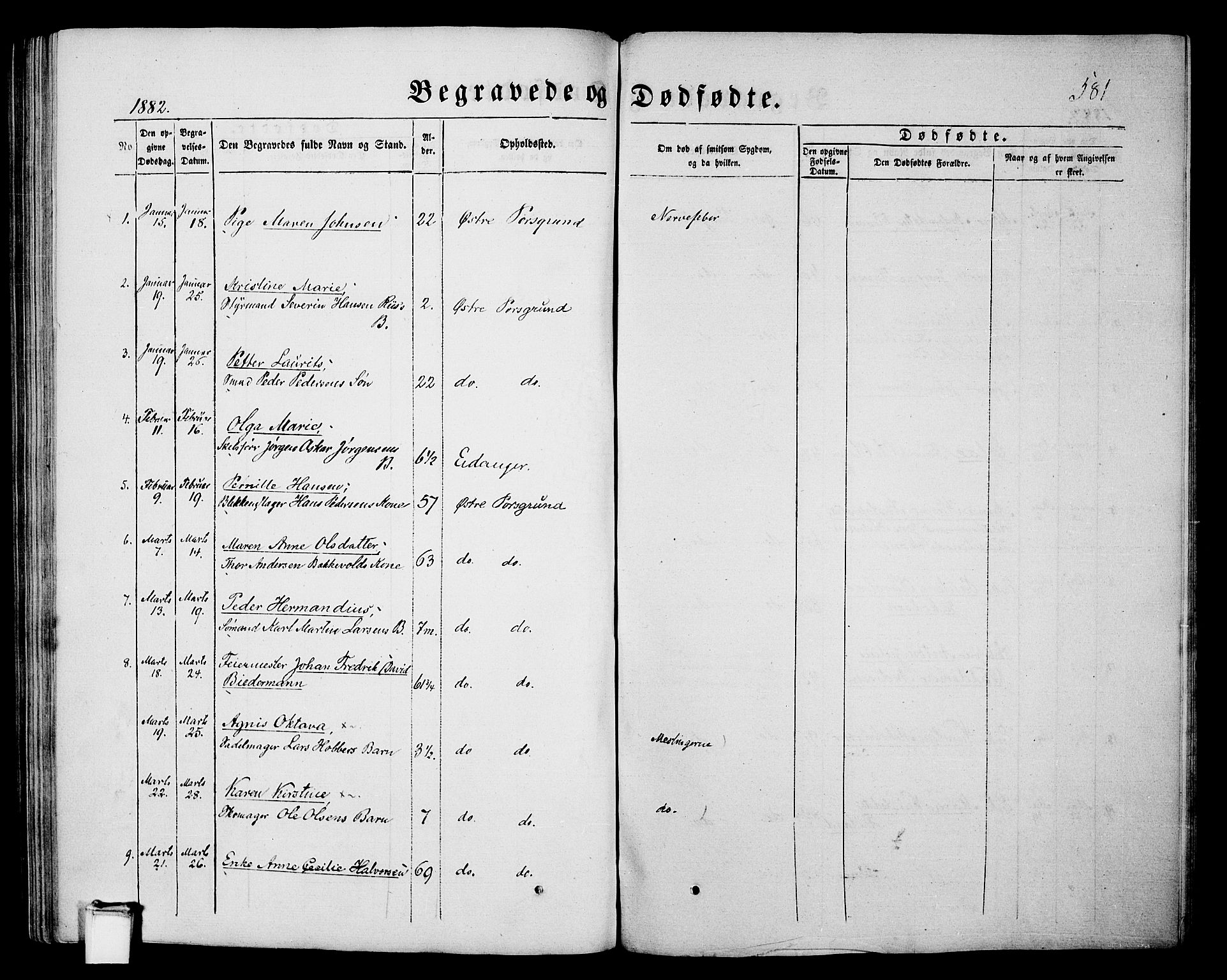 Porsgrunn kirkebøker , SAKO/A-104/G/Gb/L0004: Parish register (copy) no. II 4, 1853-1882, p. 581