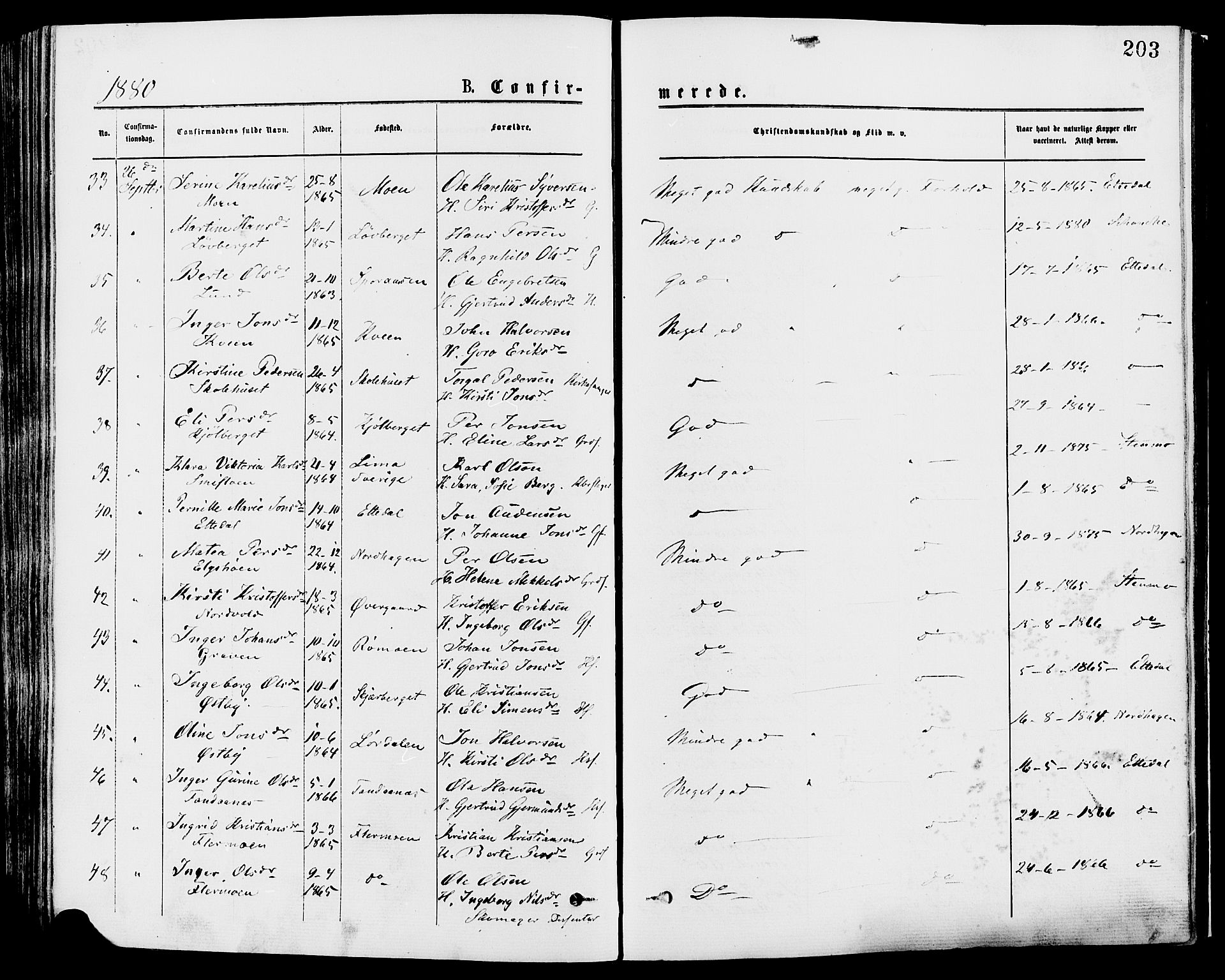 Trysil prestekontor, AV/SAH-PREST-046/H/Ha/Haa/L0007: Parish register (official) no. 7, 1874-1880, p. 203