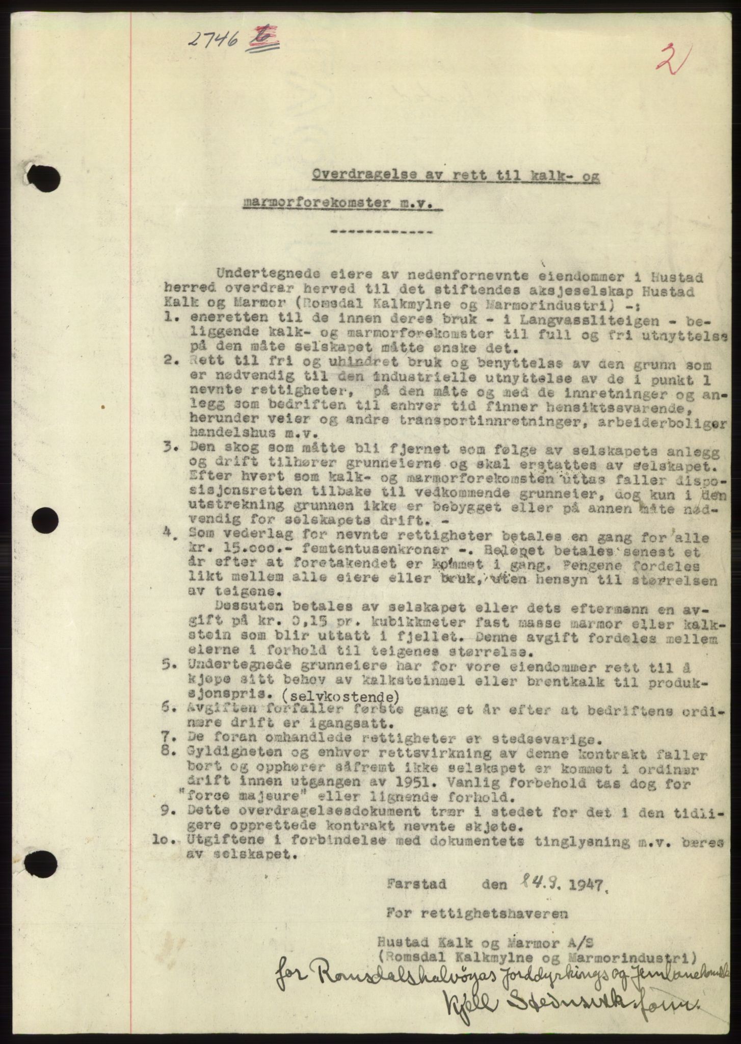 Romsdal sorenskriveri, AV/SAT-A-4149/1/2/2C: Mortgage book no. B3, 1946-1948, Diary no: : 2746/1947