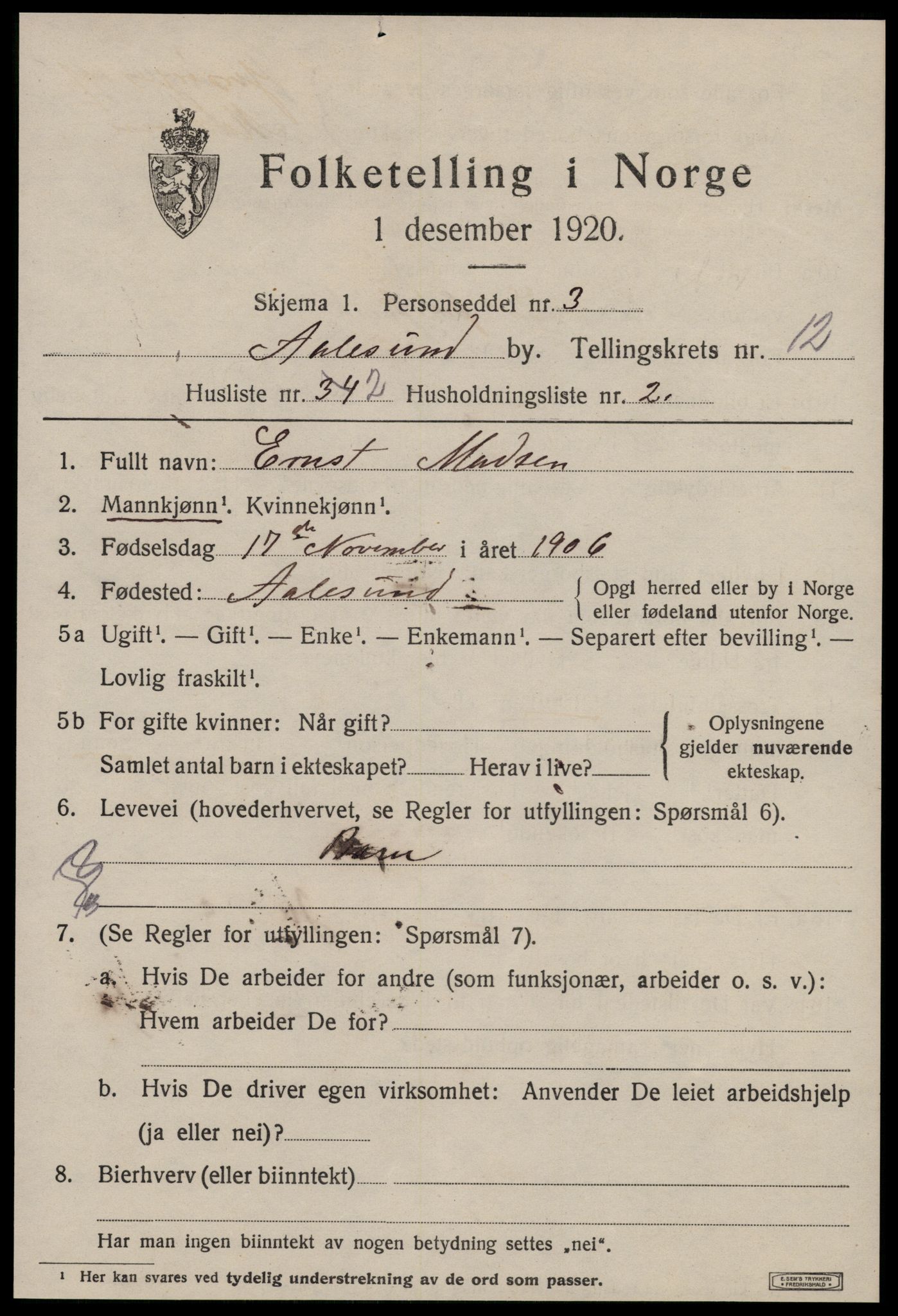 SAT, 1920 census for Ålesund, 1920, p. 26230