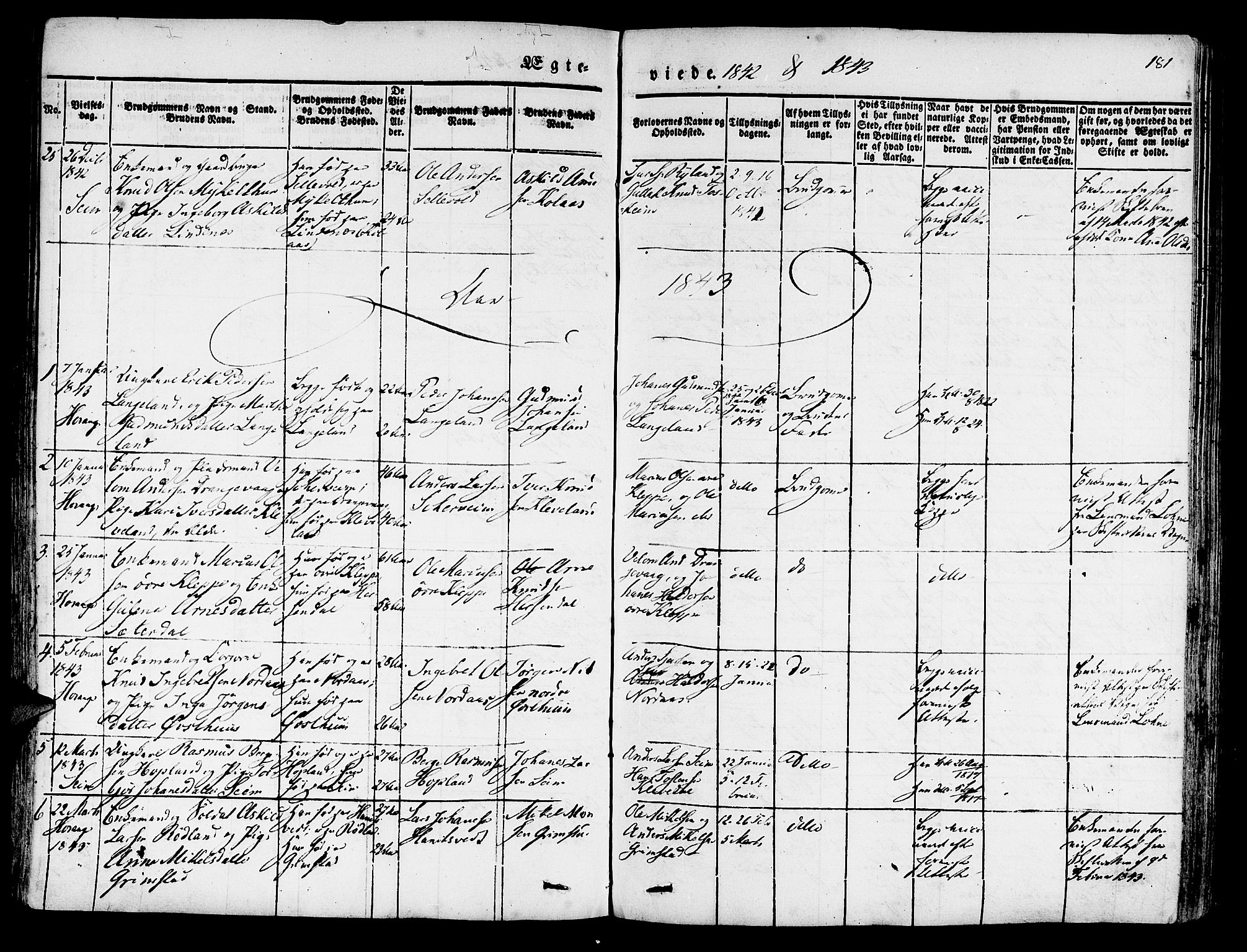 Hosanger sokneprestembete, AV/SAB-A-75801/H/Haa: Parish register (official) no. A 7, 1835-1848, p. 181