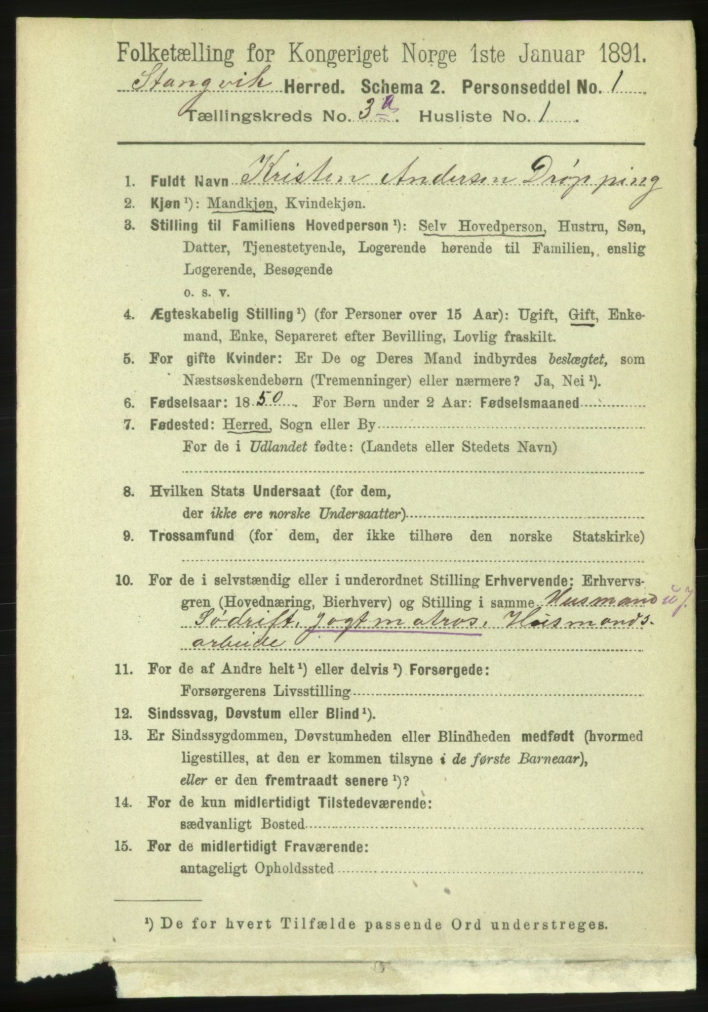 RA, 1891 census for 1564 Stangvik, 1891, p. 1206