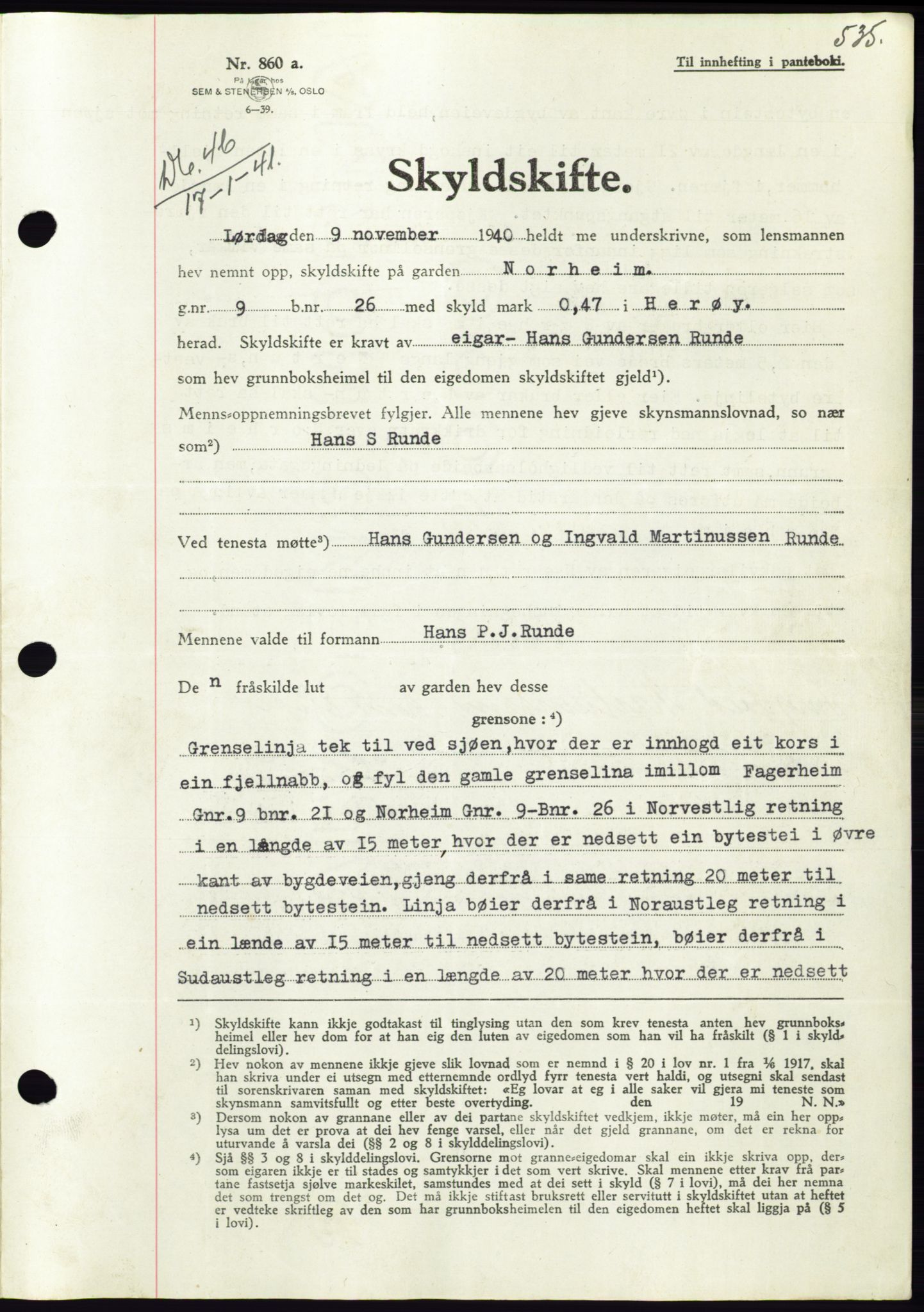 Søre Sunnmøre sorenskriveri, AV/SAT-A-4122/1/2/2C/L0070: Mortgage book no. 64, 1940-1941, Diary no: : 46/1941