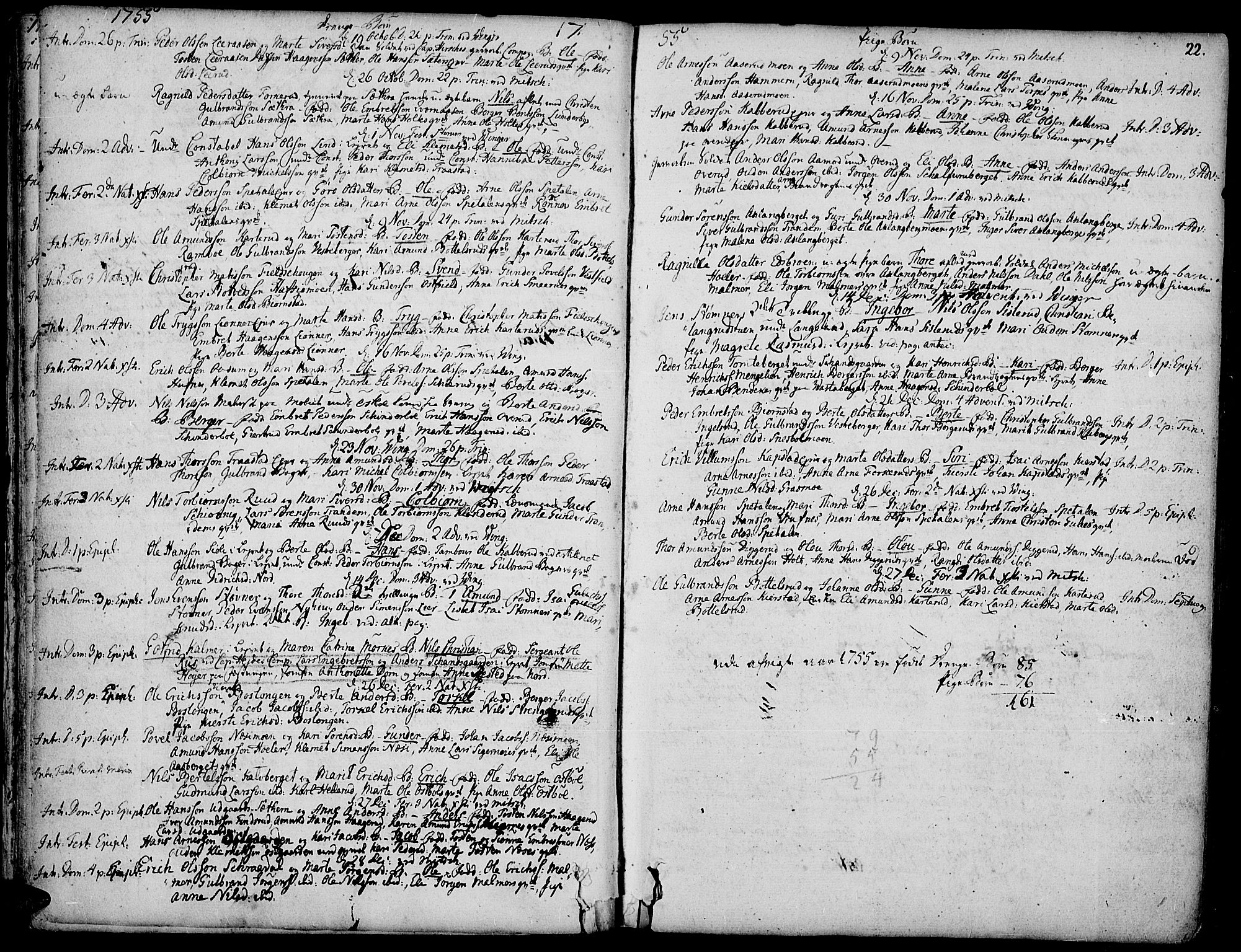 Vinger prestekontor, AV/SAH-PREST-024/H/Ha/Haa/L0003: Parish register (official) no. 3, 1751-1772, p. 22