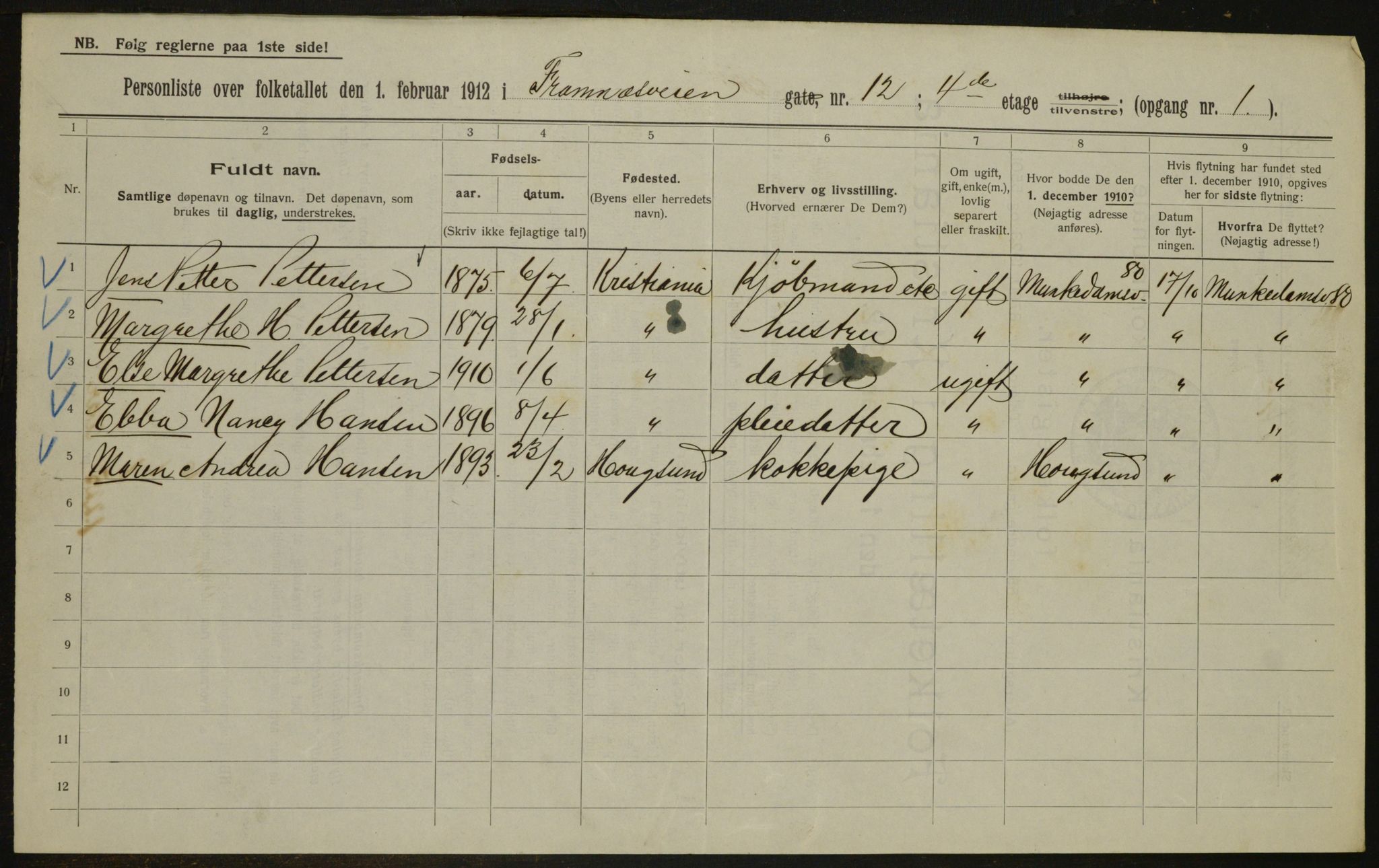 OBA, Municipal Census 1912 for Kristiania, 1912, p. 25519