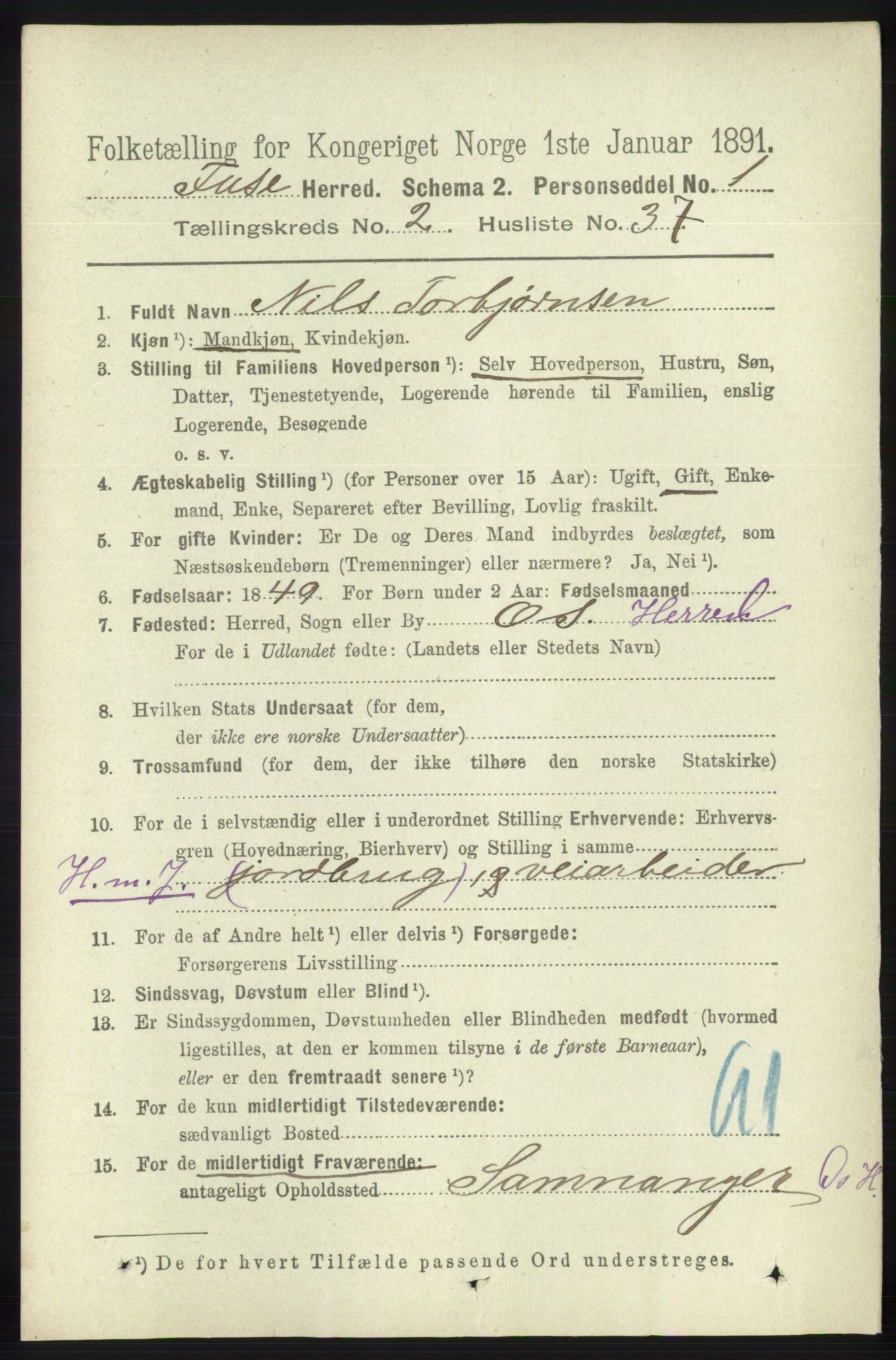 RA, 1891 census for 1241 Fusa, 1891, p. 481