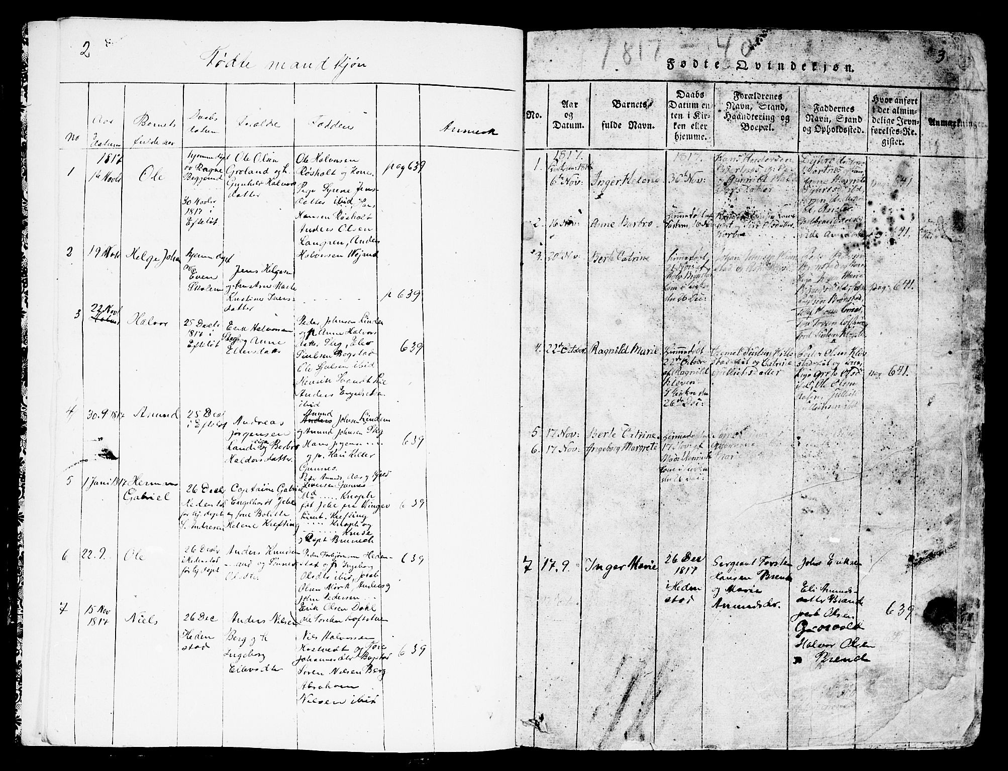 Sandsvær kirkebøker, AV/SAKO-A-244/G/Ga/L0003: Parish register (copy) no. I 3, 1817-1839, p. 2-3