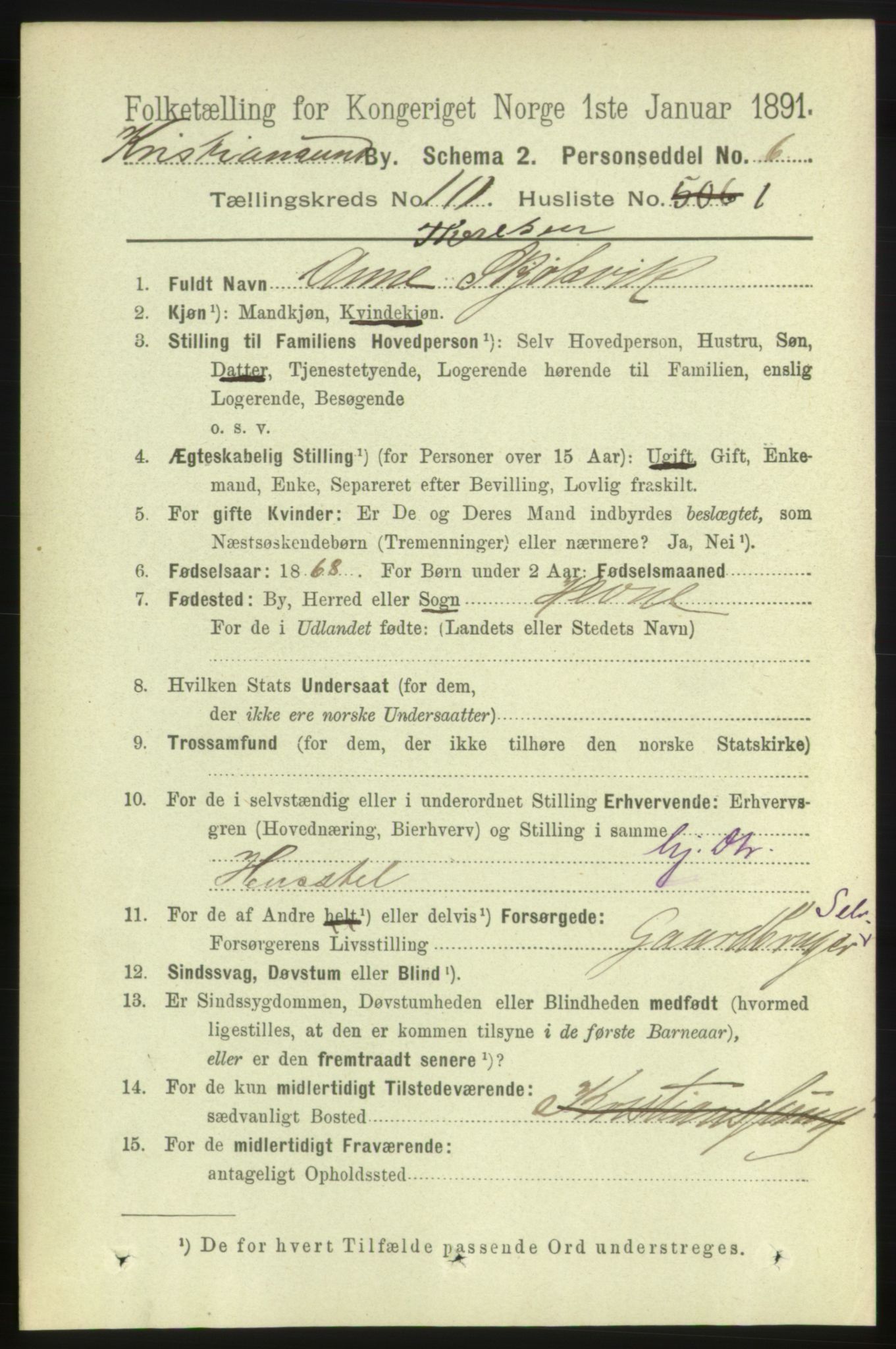 RA, 1891 census for 1503 Kristiansund, 1891, p. 8056