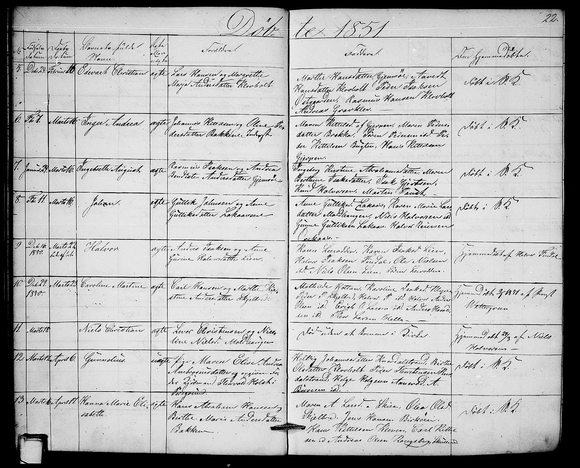 Solum kirkebøker, AV/SAKO-A-306/G/Ga/L0003: Parish register (copy) no. I 3, 1848-1859, p. 22