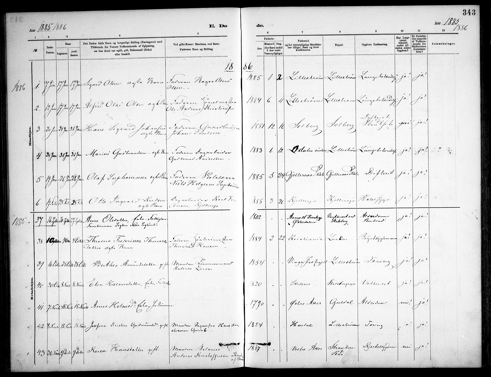 Skedsmo prestekontor Kirkebøker, AV/SAO-A-10033a/F/Fa/L0013: Parish register (official) no. I 13, 1883-1891, p. 343