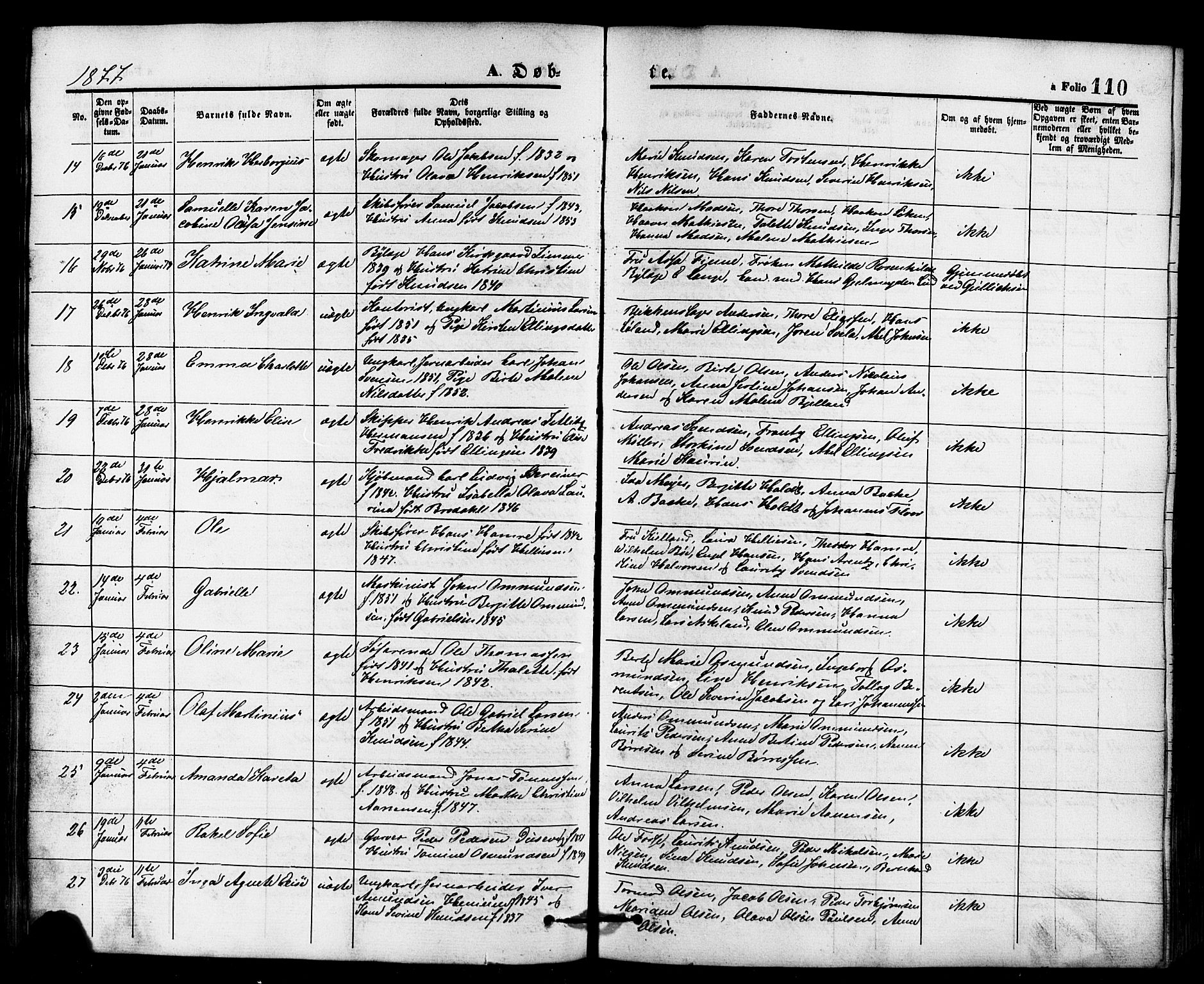 Domkirken sokneprestkontor, SAST/A-101812/001/30/30BB/L0013: Parish register (copy) no. B 13, 1871-1880, p. 110