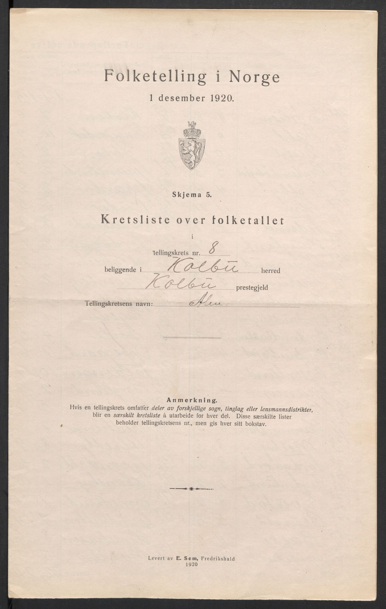 SAH, 1920 census for Kolbu, 1920, p. 27