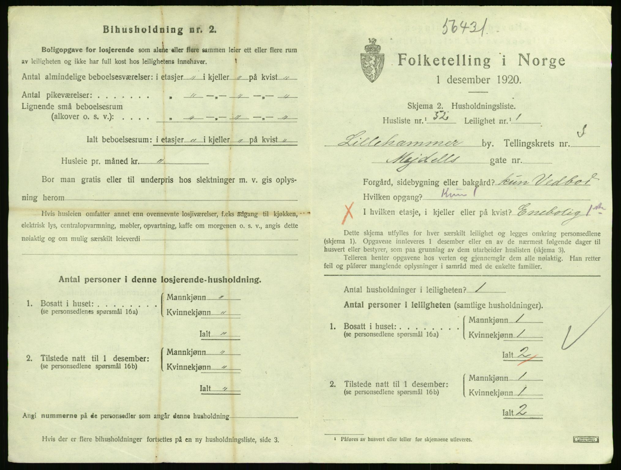 SAH, 1920 census for Lillehammer, 1920, p. 1916