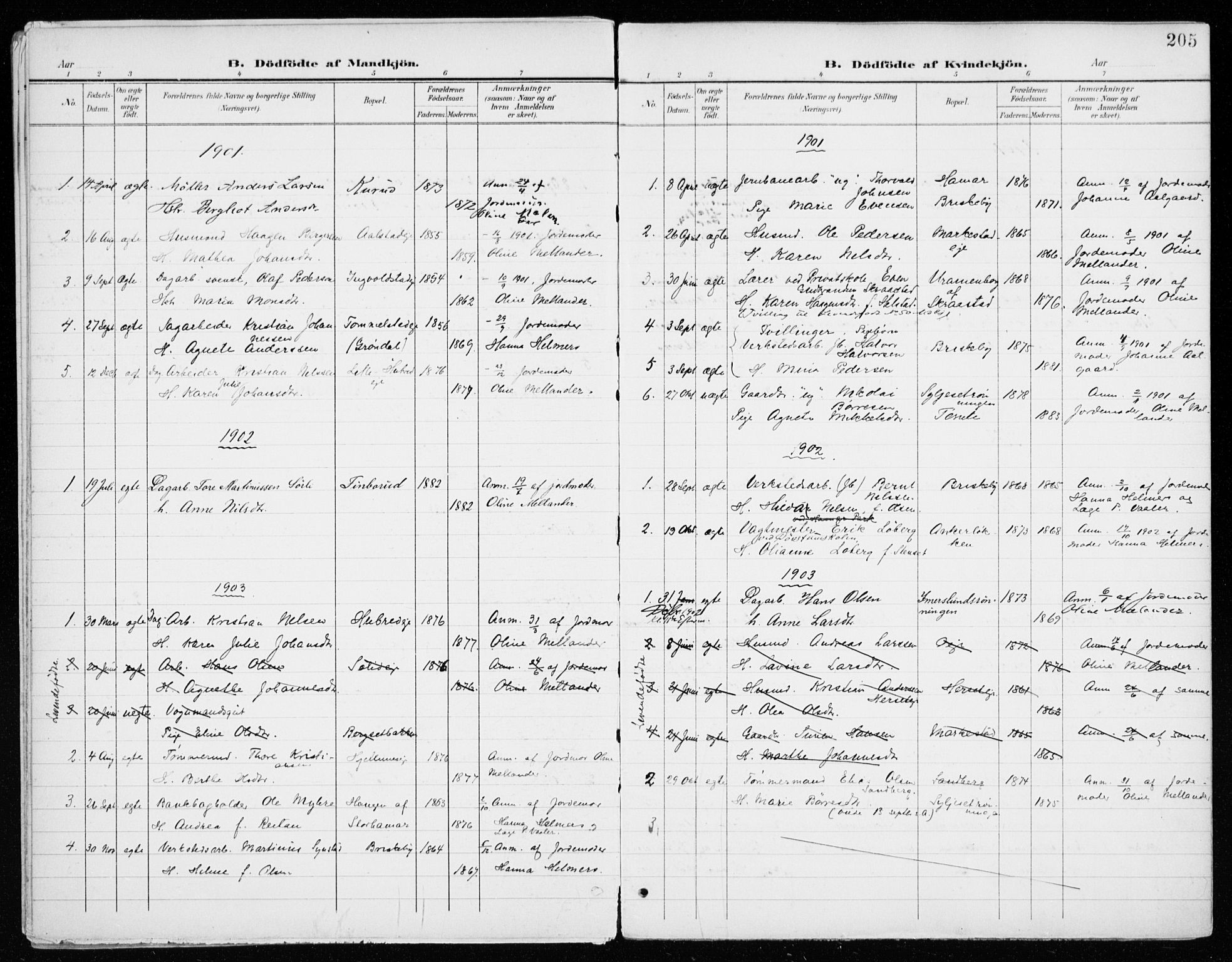 Vang prestekontor, Hedmark, SAH/PREST-008/H/Ha/Haa/L0021: Parish register (official) no. 21, 1902-1917, p. 205
