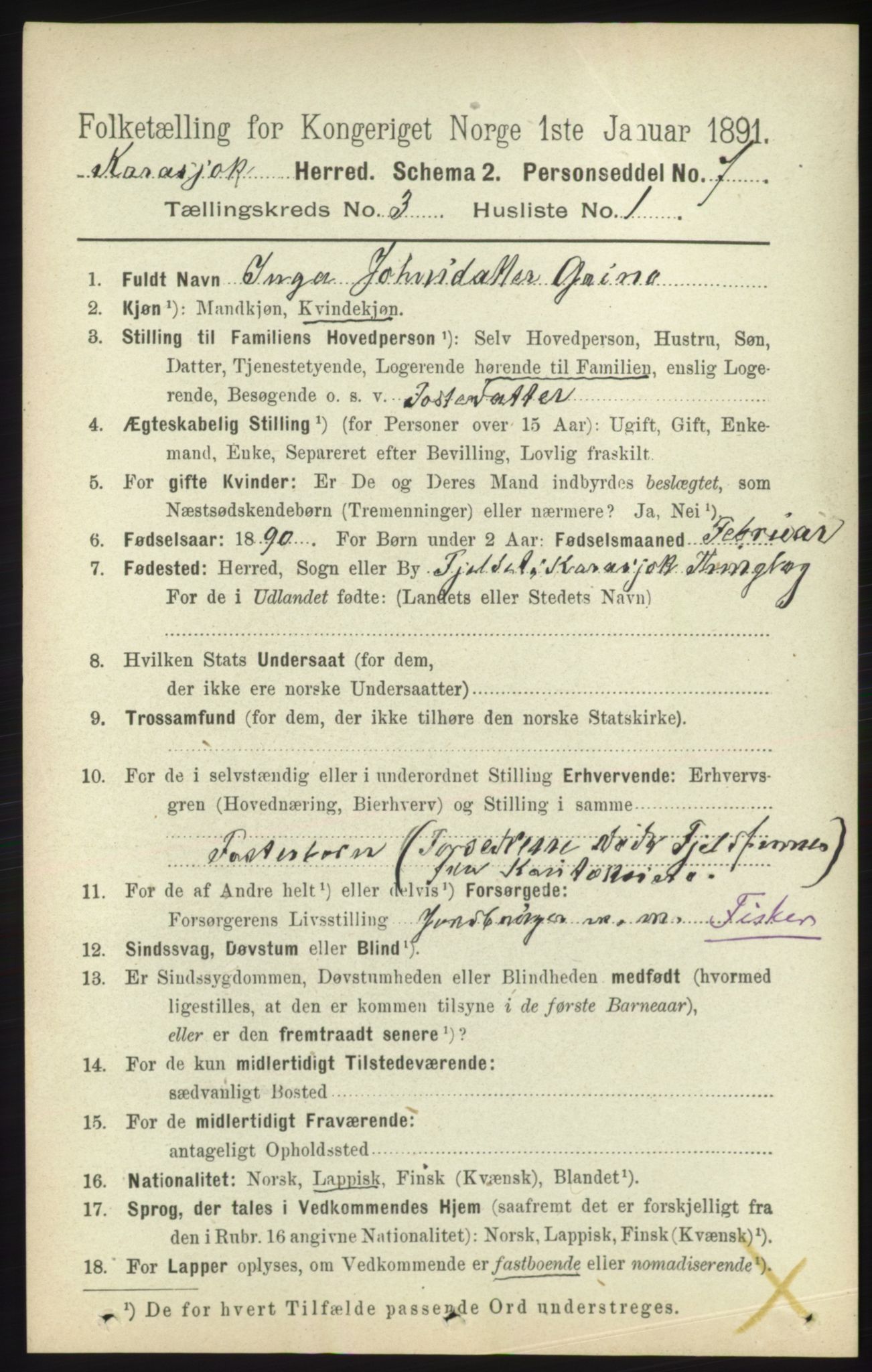 RA, 1891 census for 2021 Karasjok, 1891, p. 559