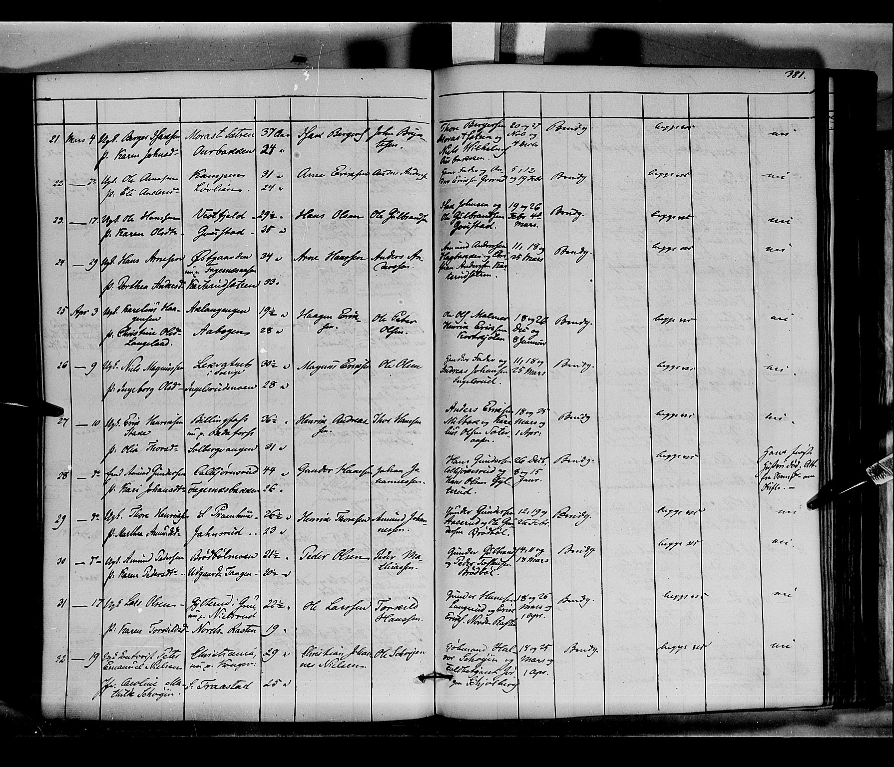 Vinger prestekontor, SAH/PREST-024/H/Ha/Haa/L0010: Parish register (official) no. 10, 1855-1861, p. 381