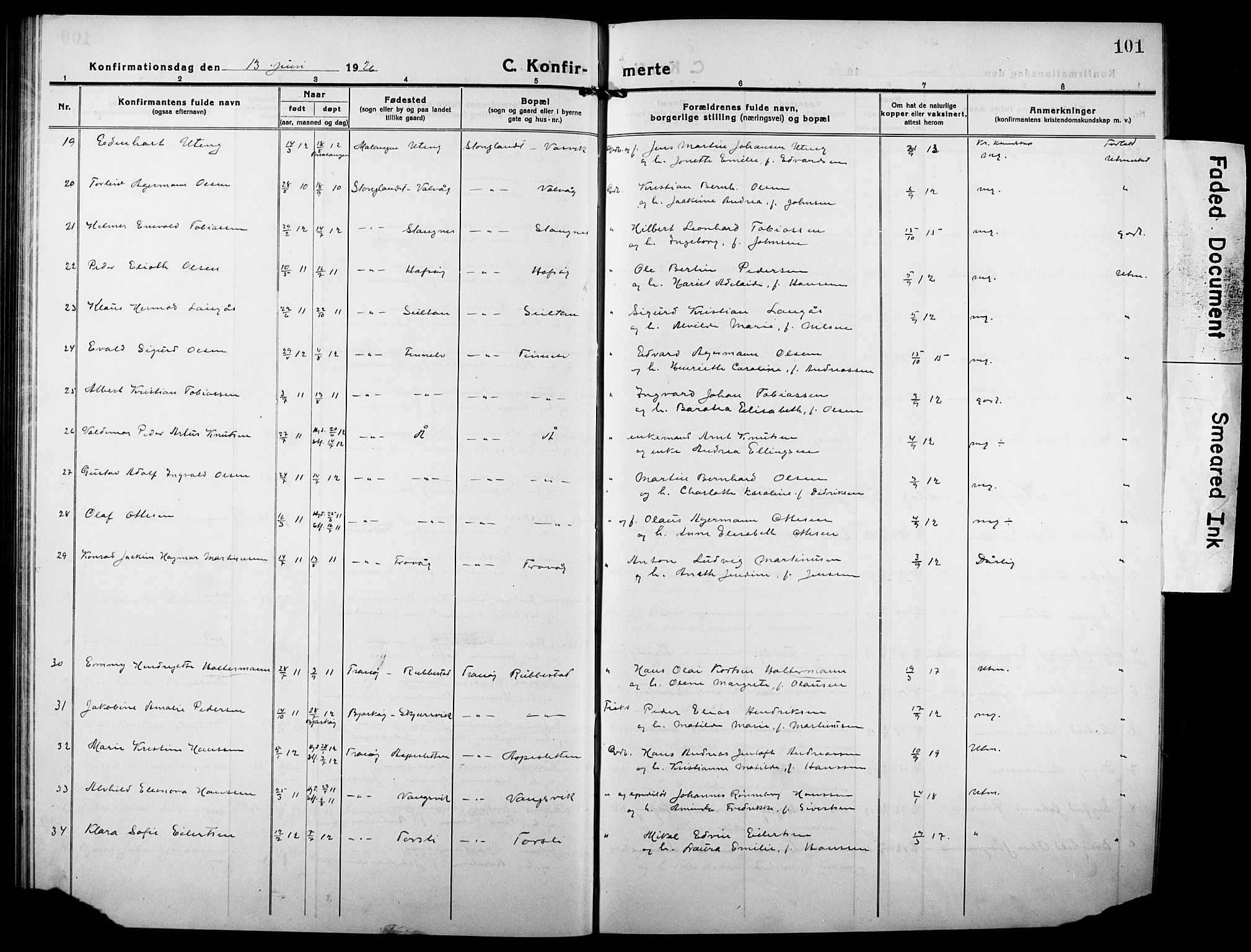 Tranøy sokneprestkontor, AV/SATØ-S-1313/I/Ia/Iab/L0006klokker: Parish register (copy) no. 6, 1919-1932, p. 101