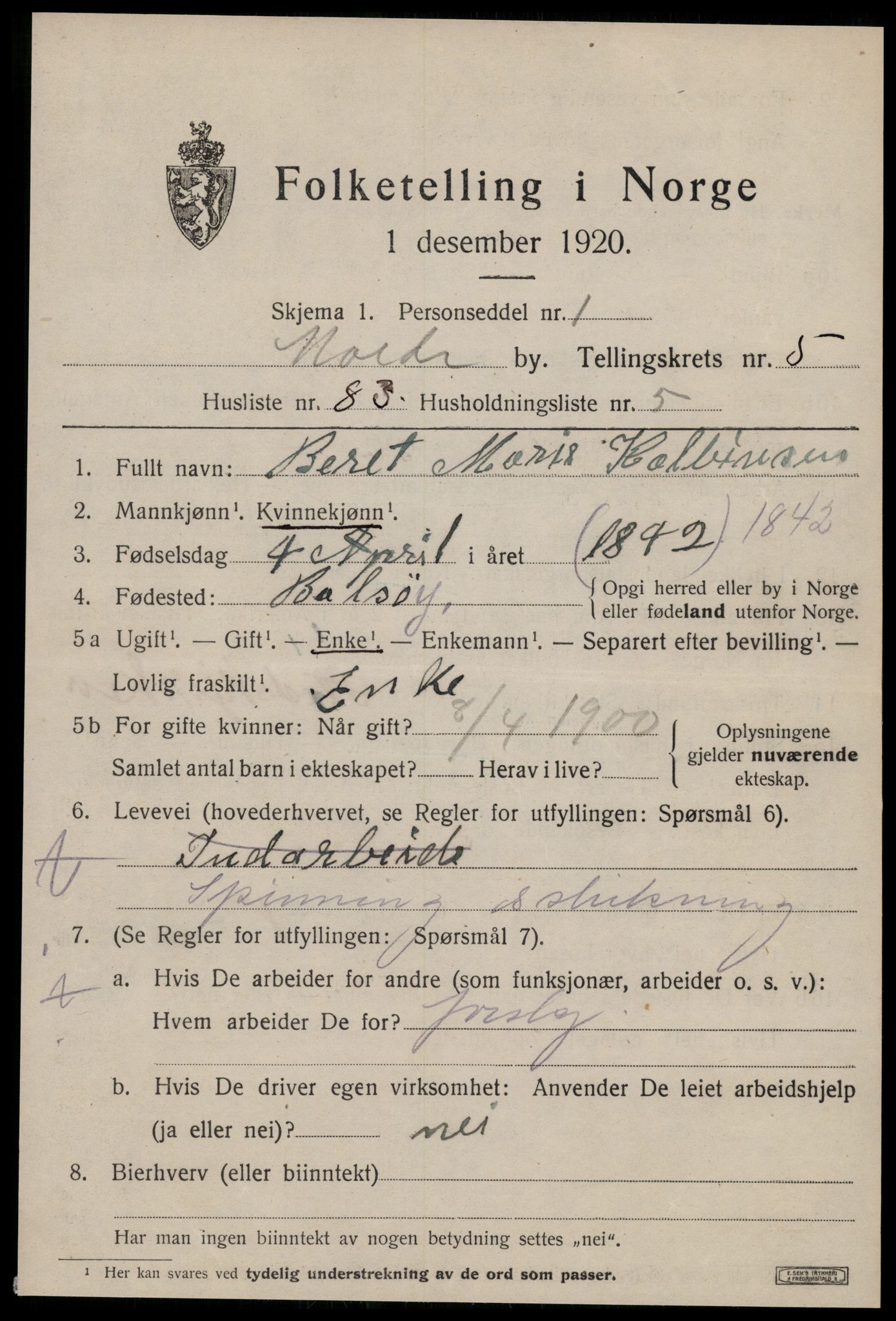 SAT, 1920 census for Molde, 1920, p. 8241