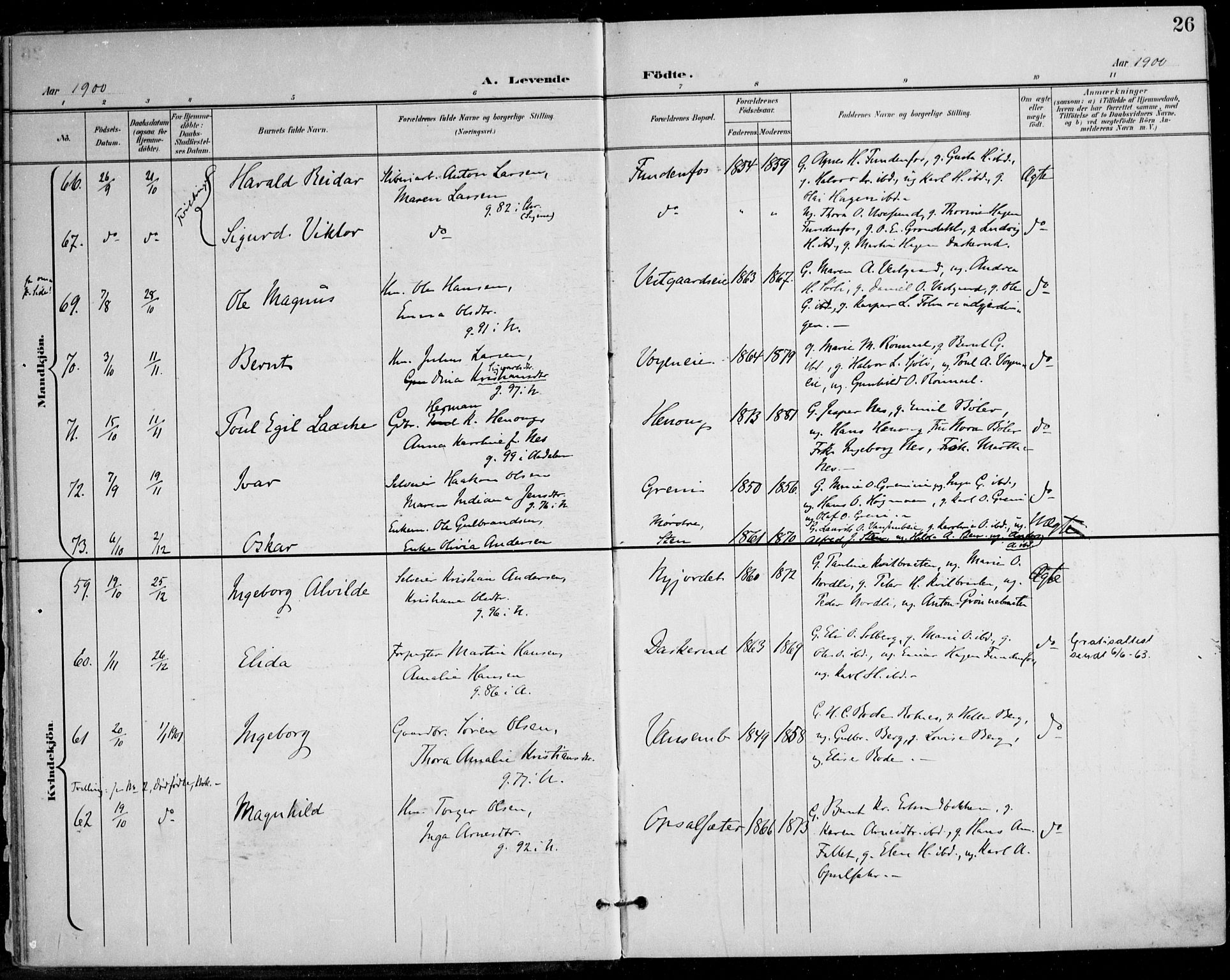 Nes prestekontor Kirkebøker, AV/SAO-A-10410/F/Fa/L0011: Parish register (official) no. I 11, 1899-1918, p. 26