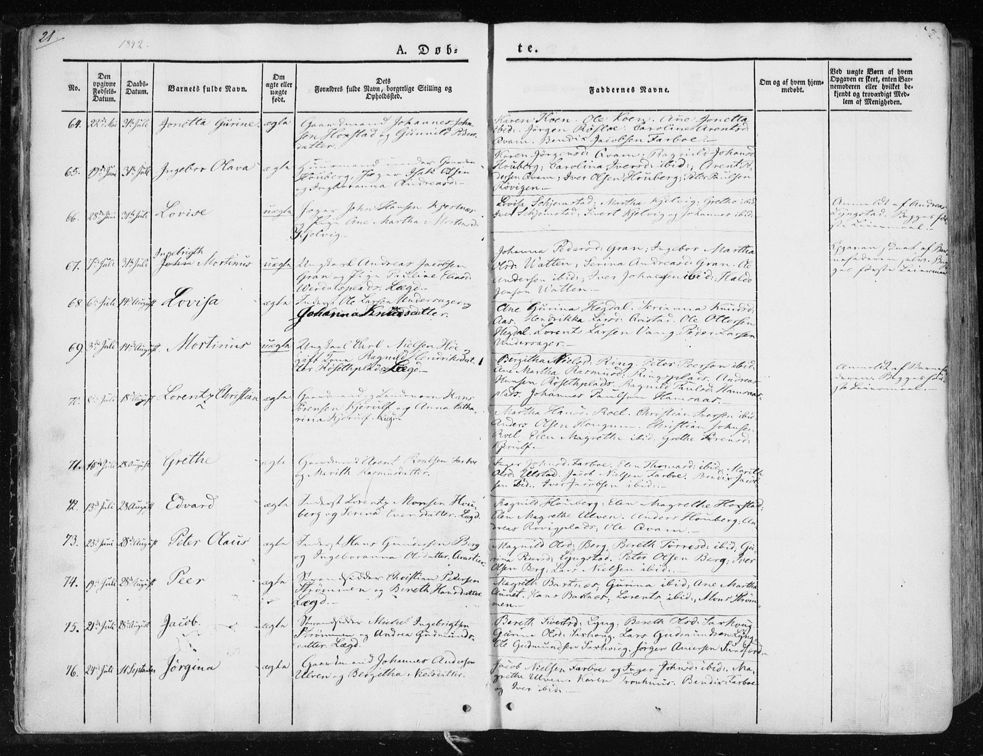Ministerialprotokoller, klokkerbøker og fødselsregistre - Nord-Trøndelag, SAT/A-1458/730/L0280: Parish register (official) no. 730A07 /1, 1840-1854, p. 21