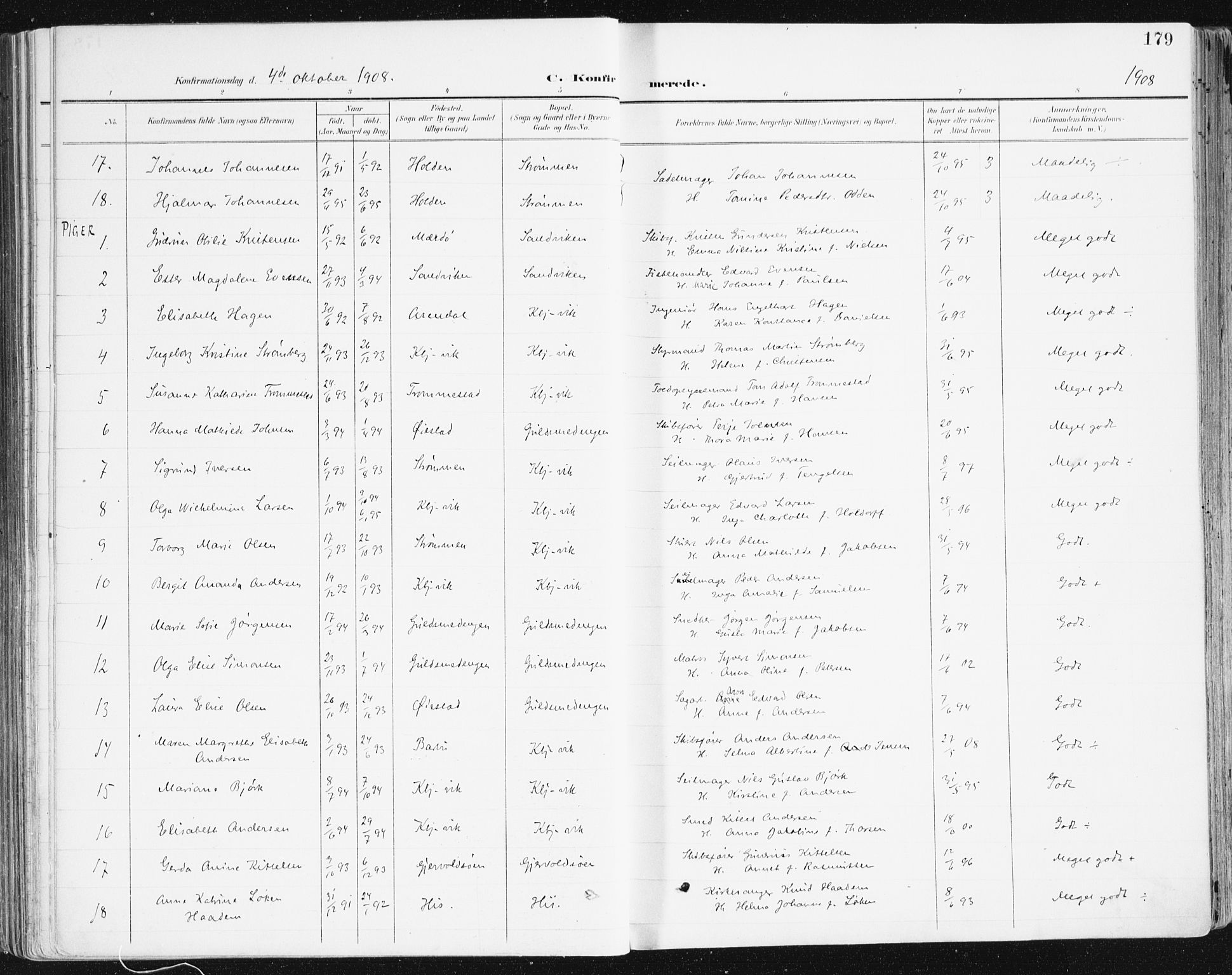 Hisøy sokneprestkontor, SAK/1111-0020/F/Fa/L0004: Parish register (official) no. A 4, 1895-1917, p. 179