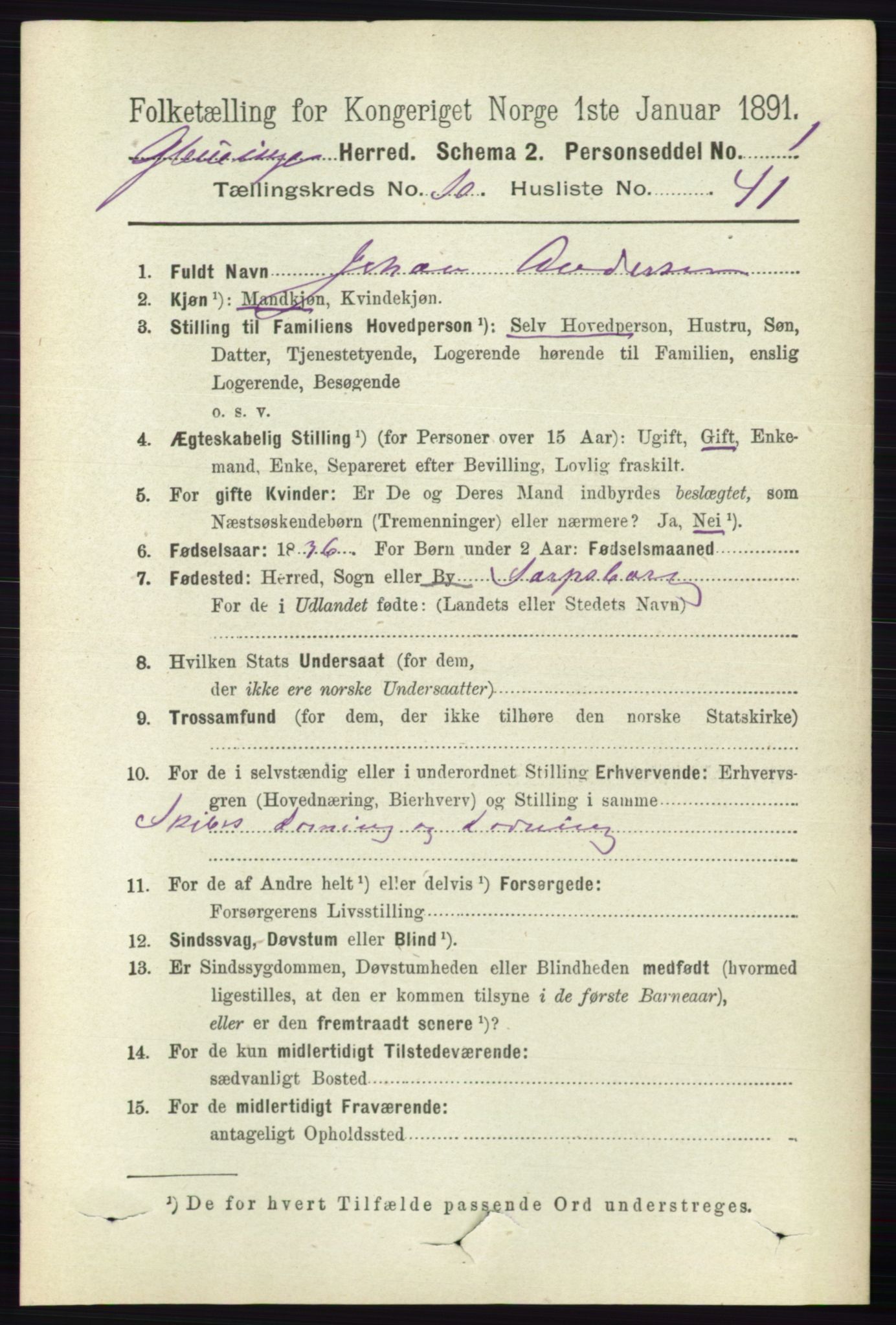 RA, 1891 census for 0132 Glemmen, 1891, p. 10277