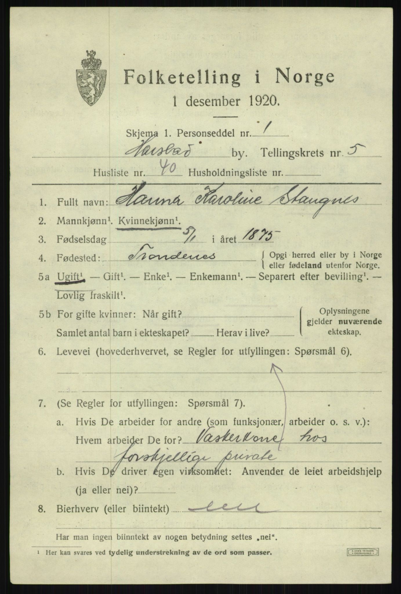 SATØ, 1920 census for Harstad, 1920, p. 7394