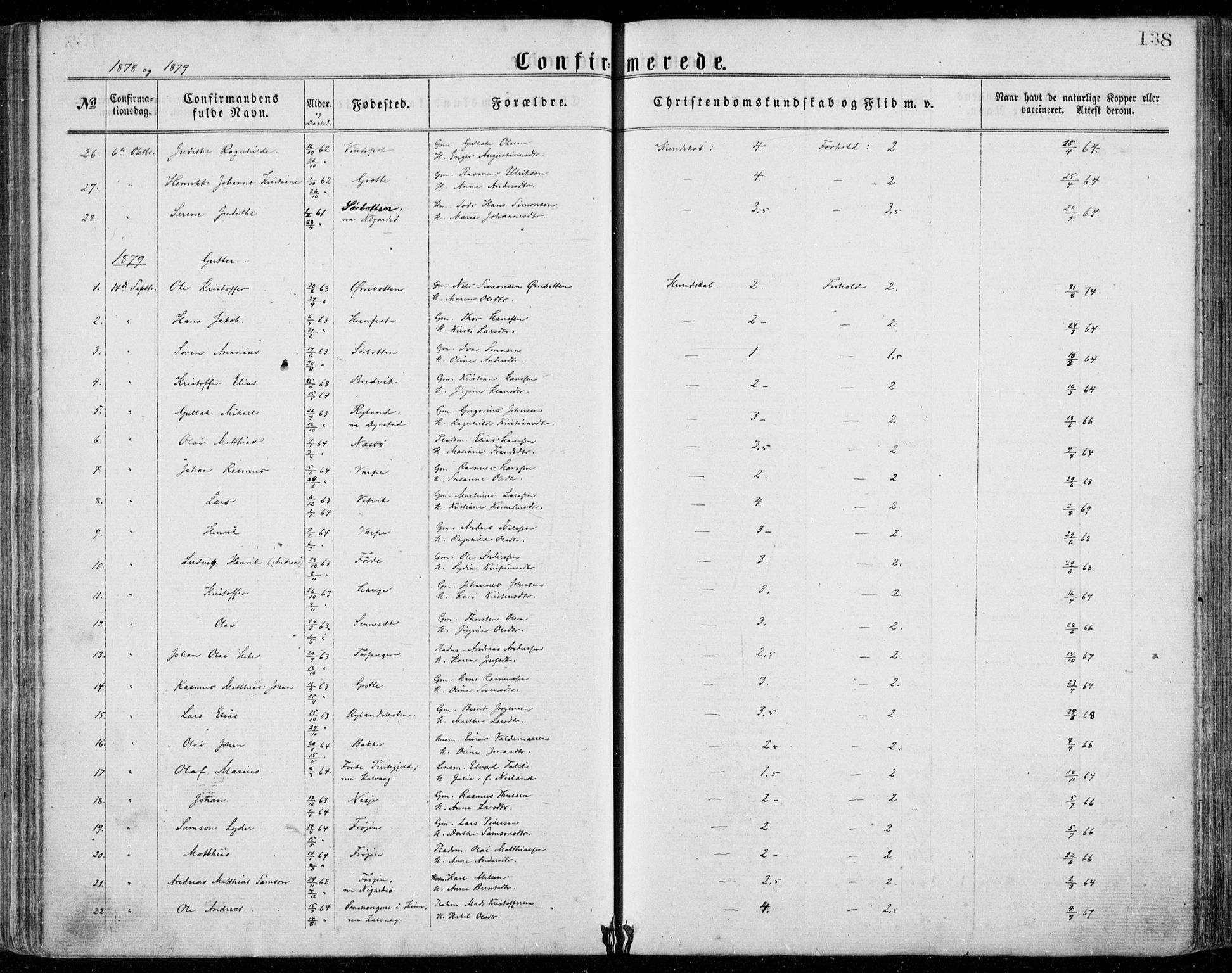 Bremanger sokneprestembete, SAB/A-82201/H/Haa/Haaa/L0001: Parish register (official) no. A  1, 1864-1883, p. 138