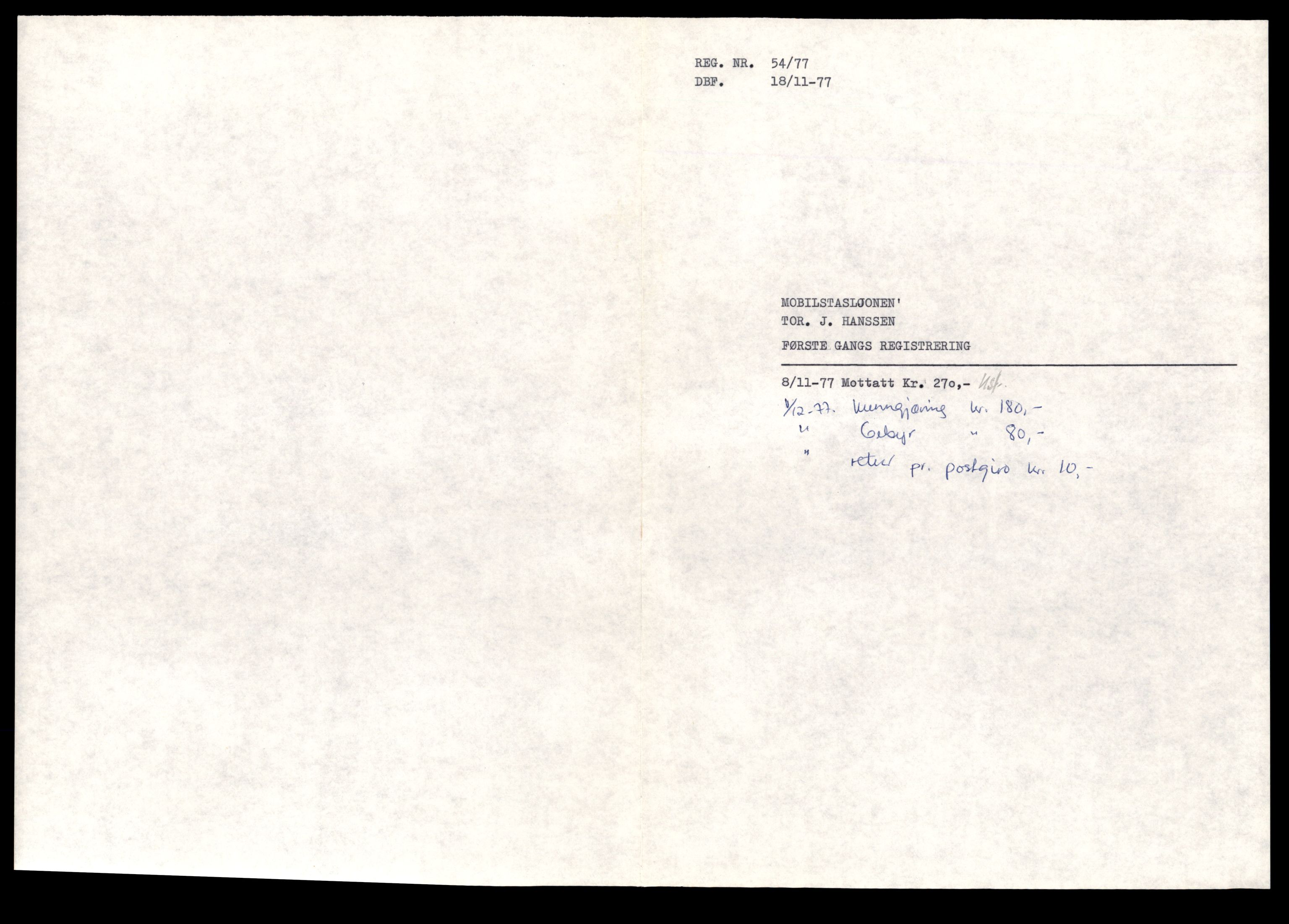 Salten sorenskriveri, SAT/A-4578/4/J/Jd/Jda/L0017: Bilag. Enkeltmannsforetak, personlig firma og andelslag Mo - No, 1928-1989, p. 1